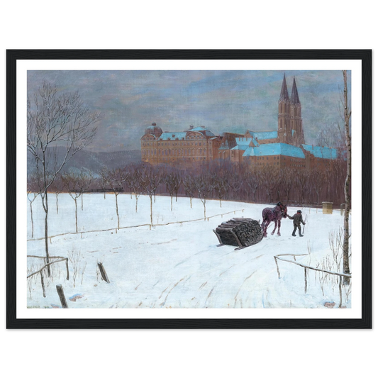 Winter landscape at Klosterneuburg (1910) Art Print | Max Kahrer - Framed Poster - 30x40 cm / 12x16″ - Black frame