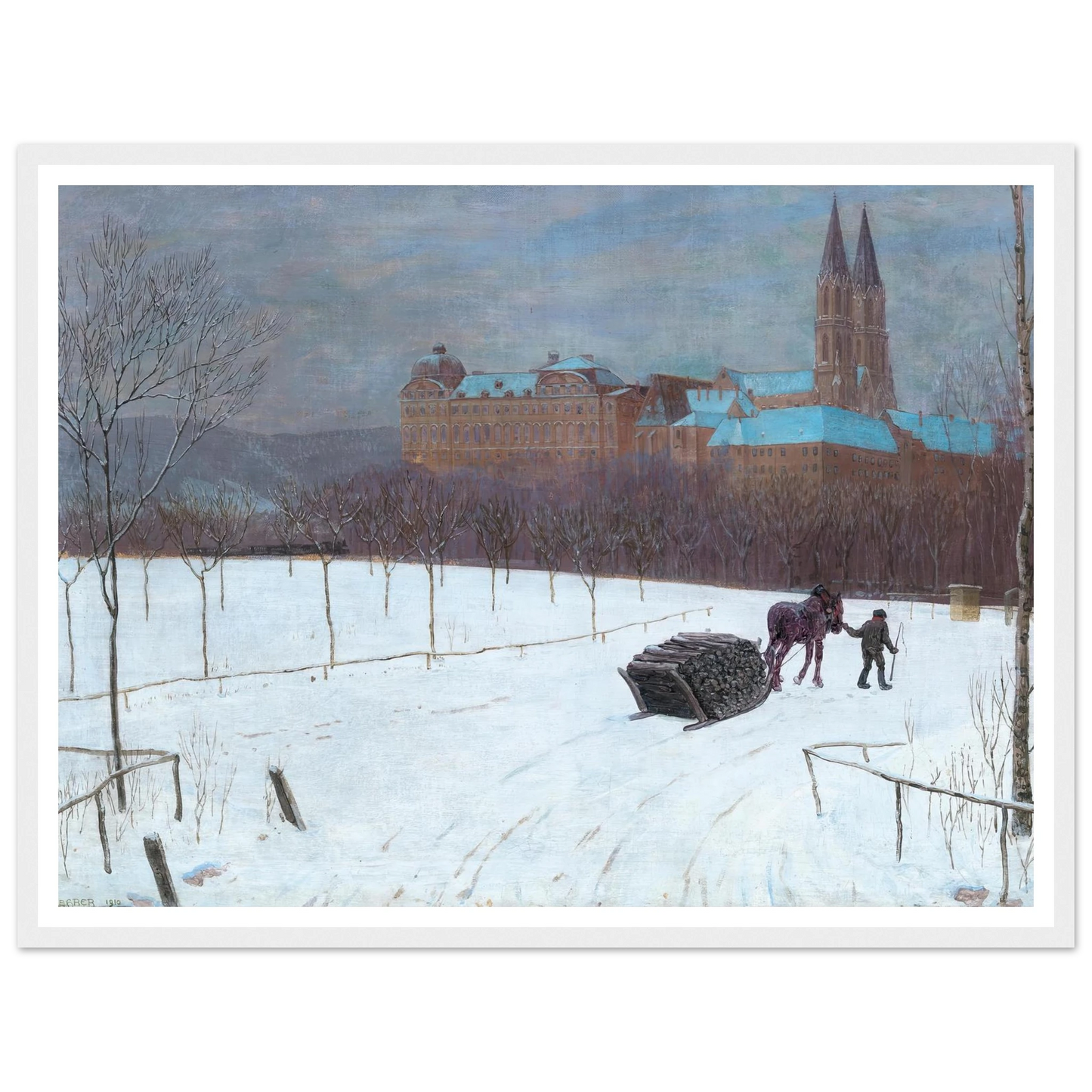 Winter landscape at Klosterneuburg (1910) Art Print | Max Kahrer - Framed Poster - 30x40 cm / 12x16″ - Black frame