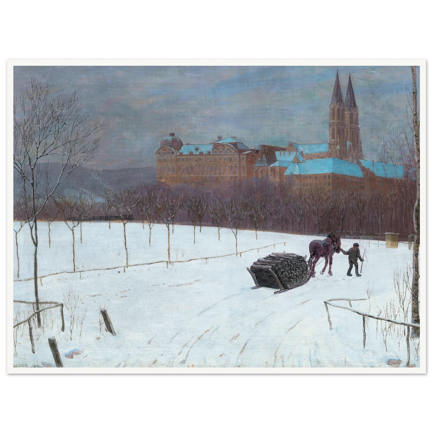 Winter landscape at Klosterneuburg (1910) Art Print | Max Kahrer - Framed Poster - 30x40 cm / 12x16″ - Black frame