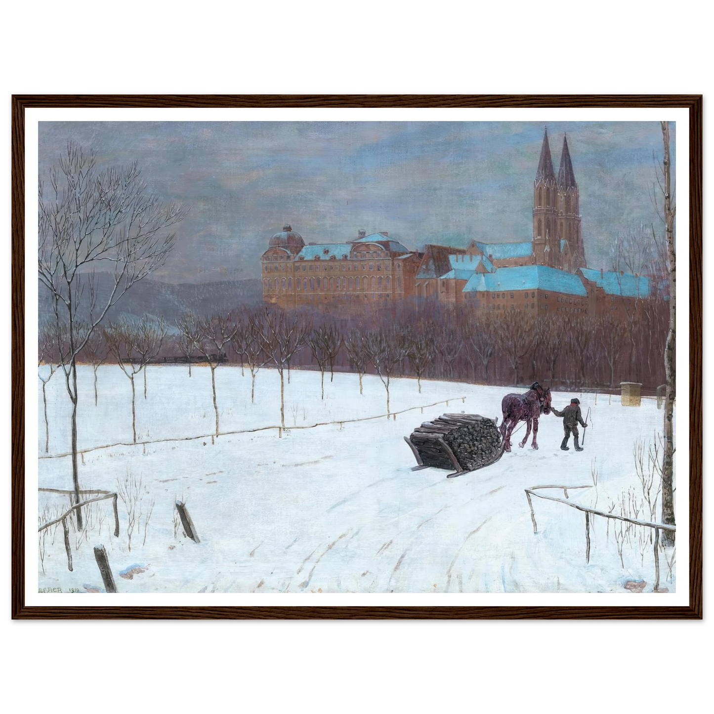 Winter landscape at Klosterneuburg (1910) Art Print | Max Kahrer - Framed Poster - 30x40 cm / 12x16″ - Black frame