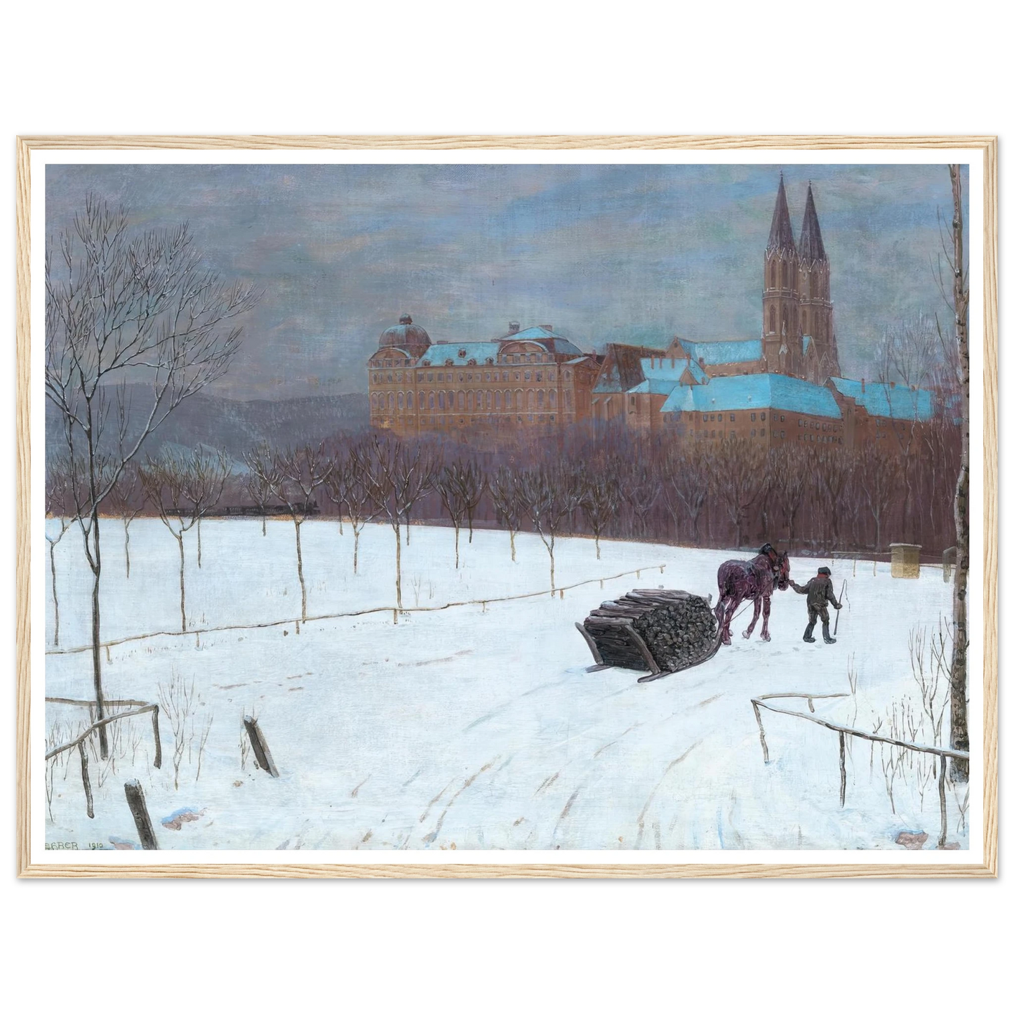 Winter landscape at Klosterneuburg (1910) Art Print | Max Kahrer - Framed Poster - 30x40 cm / 12x16″ - Black frame