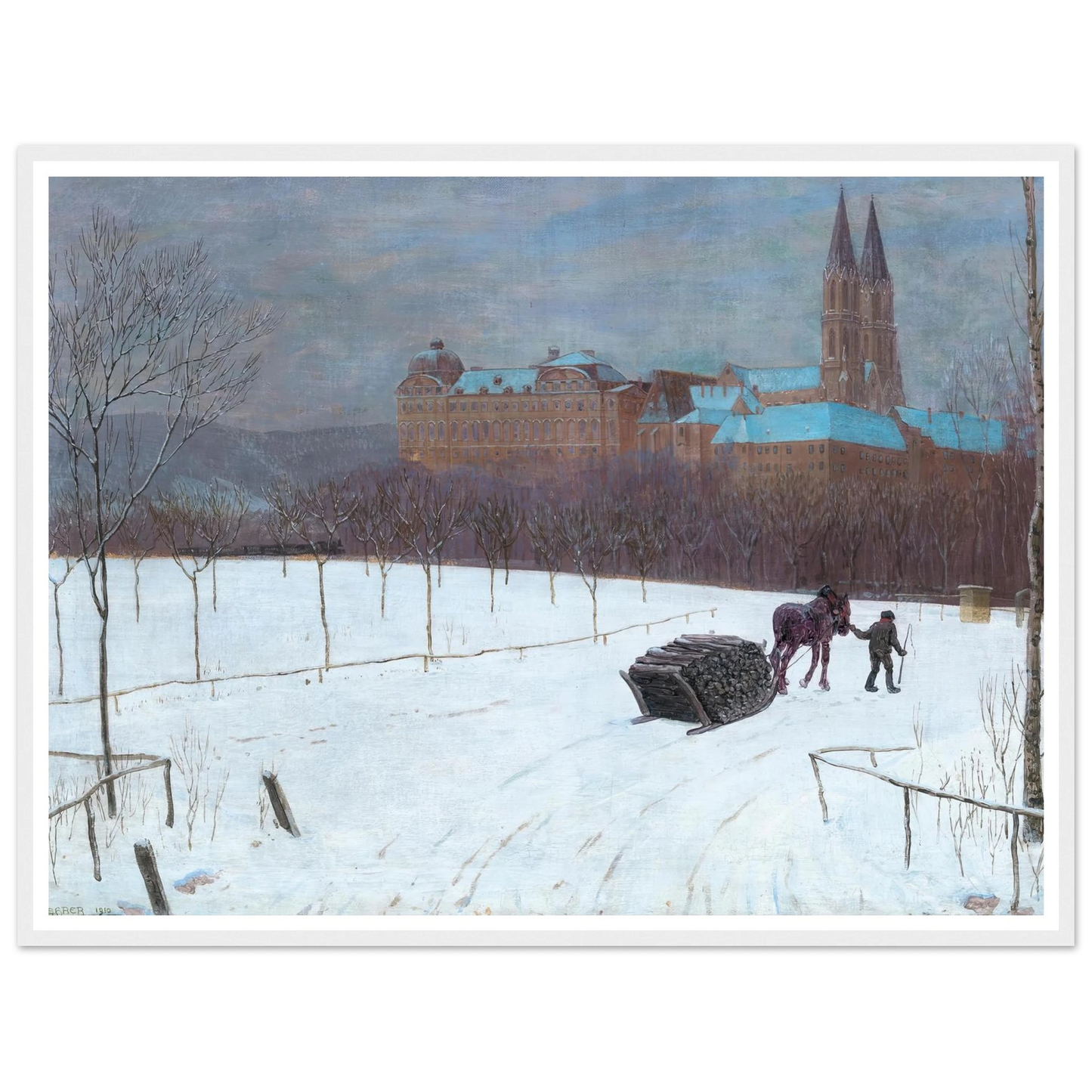 Winter landscape at Klosterneuburg (1910) Art Print | Max Kahrer - Framed Poster - 30x40 cm / 12x16″ - Black frame