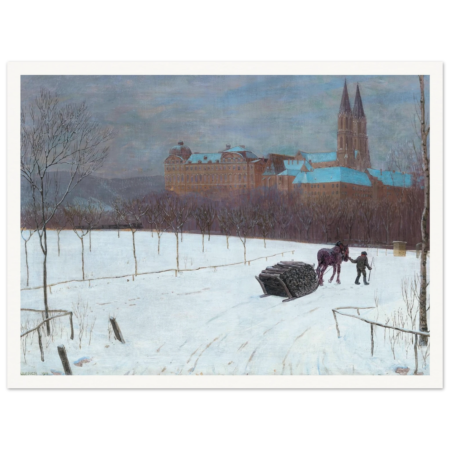 Winter landscape at Klosterneuburg (1910) Art Print | Max Kahrer - Framed Poster - 30x40 cm / 12x16″ - Black frame