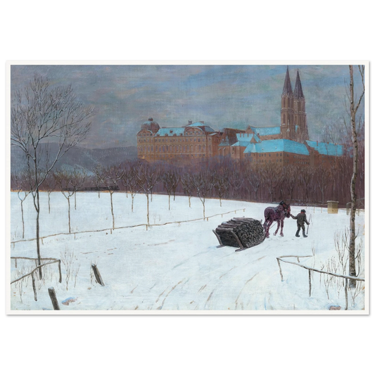 Winter landscape at Klosterneuburg (1910) Art Print | Max Kahrer - Framed Poster - 30x40 cm / 12x16″ - Black frame