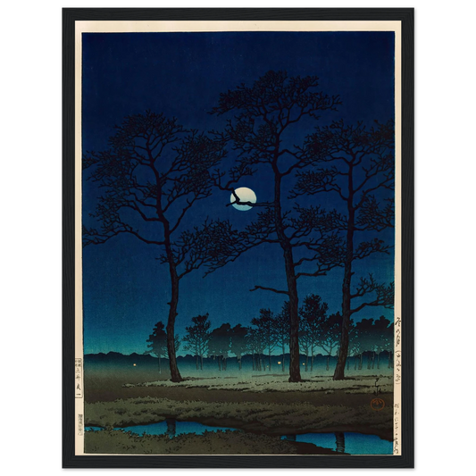 Winter Moon over Toyama Plain (1931) Art Print | Kawase Hasui - Framed Poster - 30x40 cm / 12x16″ - Black frame