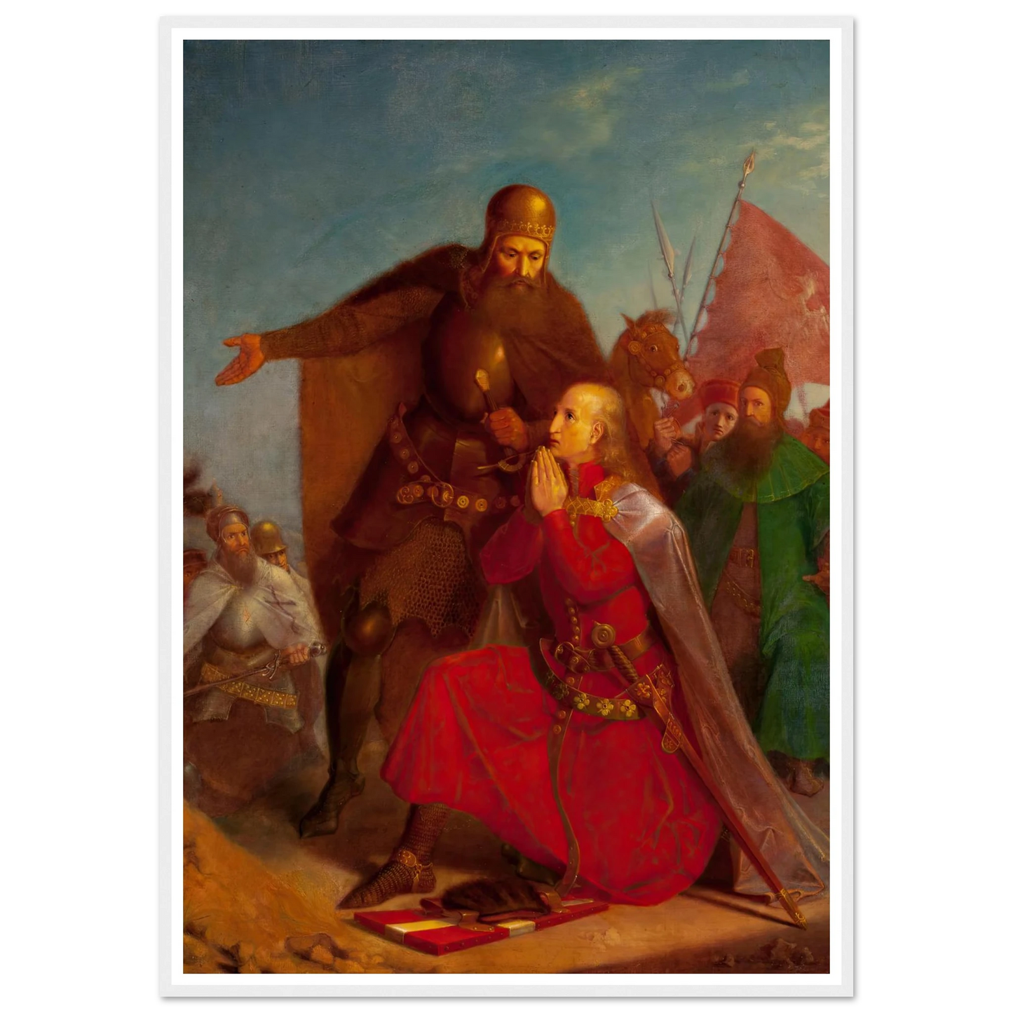 Władysław Jagiełło and Vytautas praying before the battle of Grunwald (1855) Art Print | Jan Matejko - Framed Poster - 30x40 cm / 12x16″ - Black frame