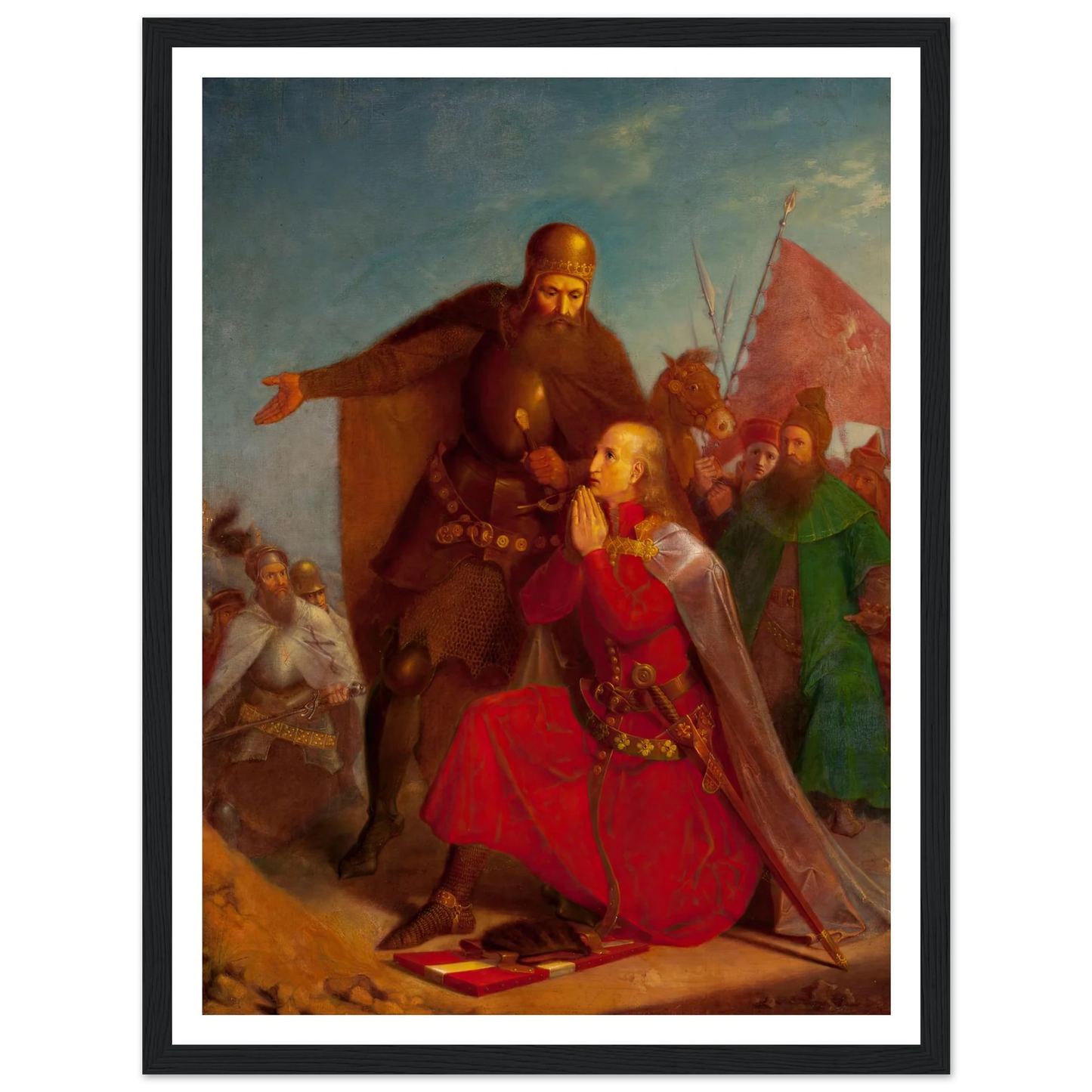 Władysław Jagiełło and Vytautas praying before the battle of Grunwald (1855) Art Print | Jan Matejko - Framed Poster - 30x40 cm / 12x16″ - Black frame