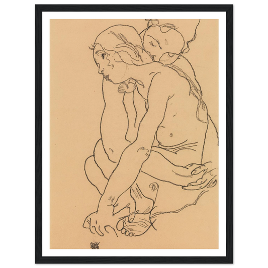 Woman and Girl Embracing (1918) Art Print | Egon Schiele - Framed Poster - 30x40 cm / 12x16″ - Black frame