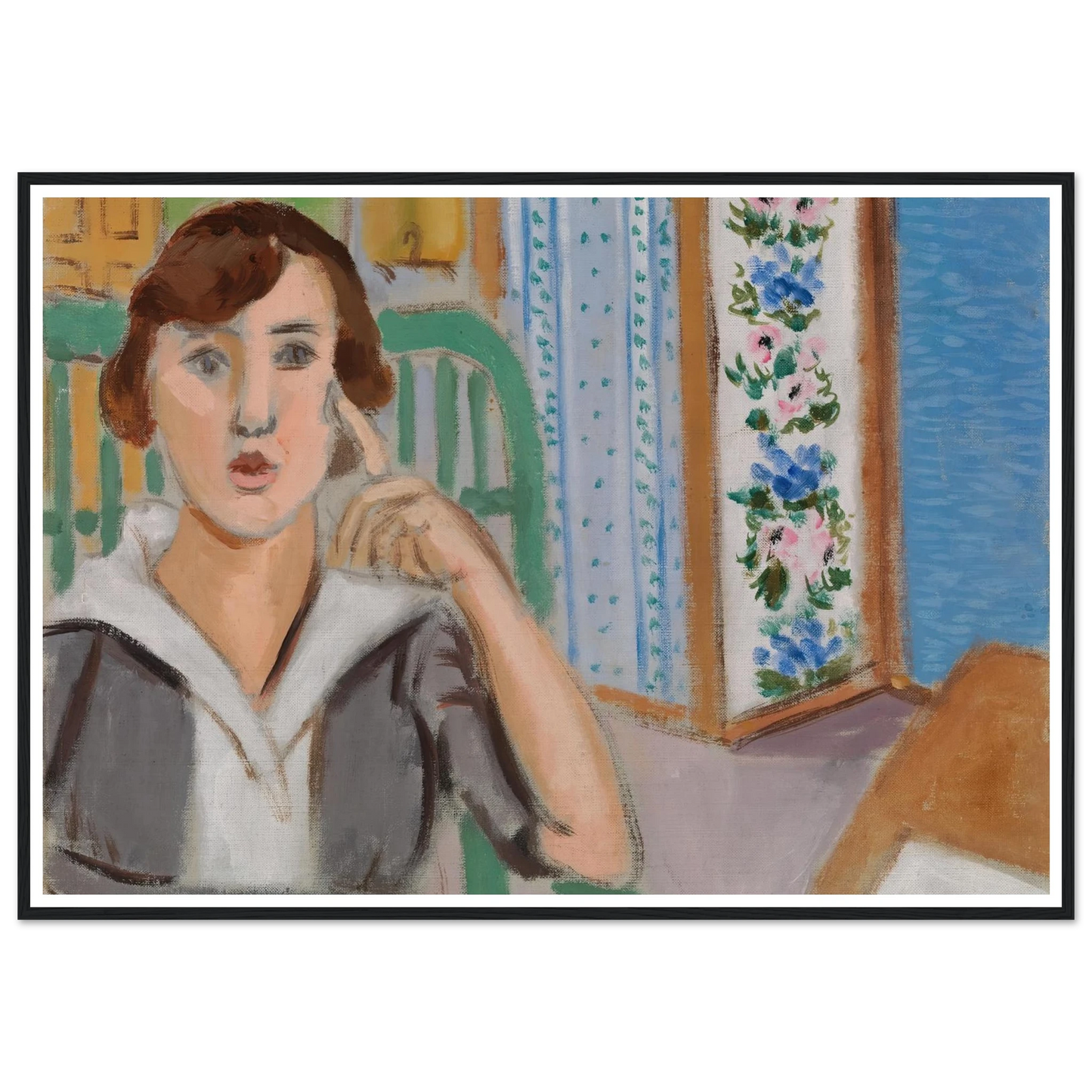 Woman and Screen (La Femme au paravent) (1919) Art Print | Henri Matisse - Framed Poster - 30x40 cm / 12x16″ - Black frame