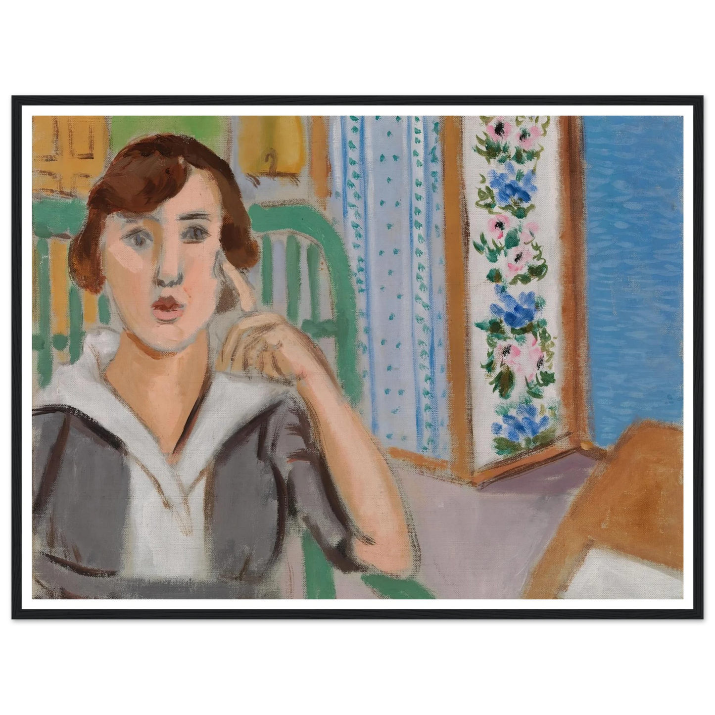 Woman and Screen (La Femme au paravent) (1919) Art Print | Henri Matisse - Framed Poster - 30x40 cm / 12x16″ - Black frame