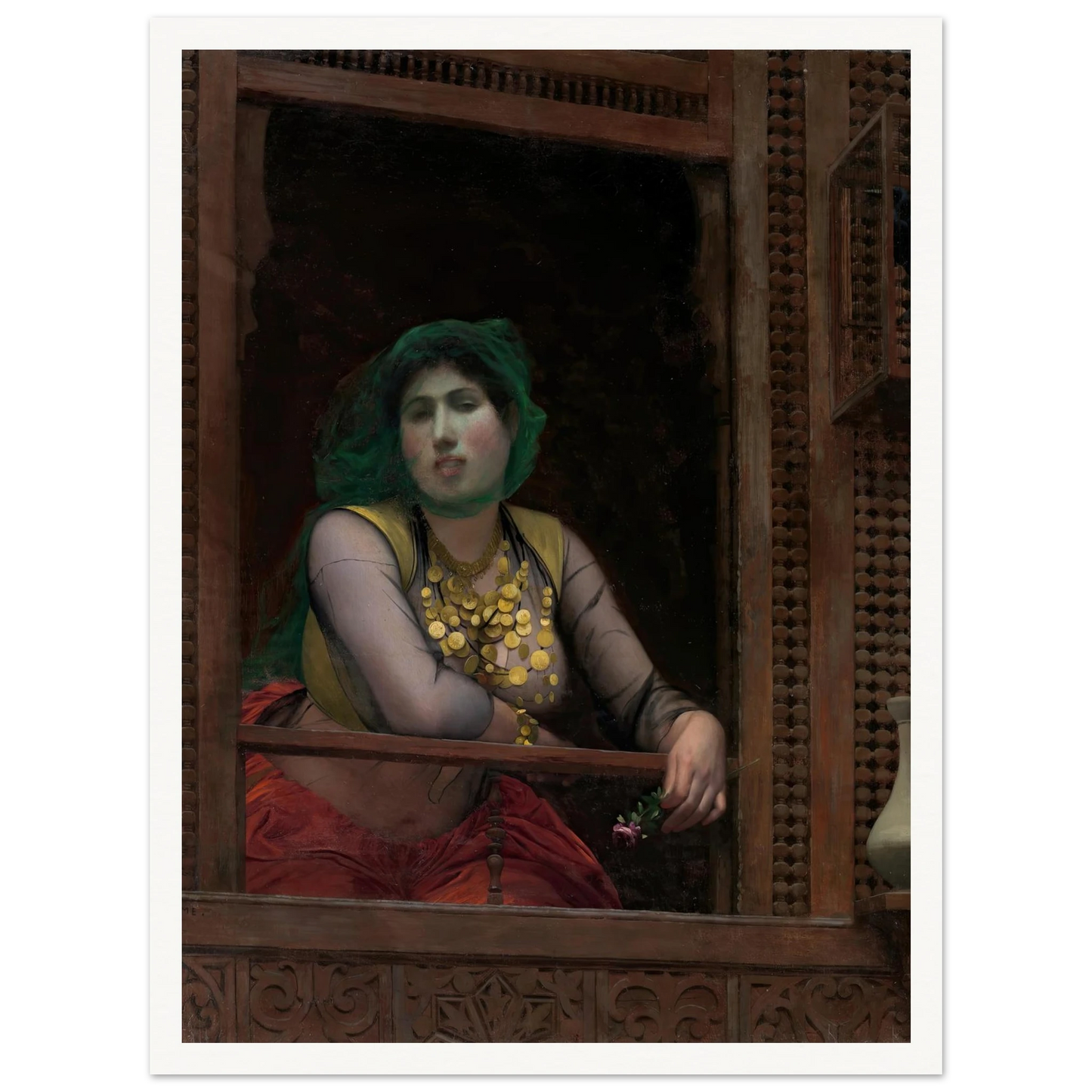 Woman at a Balcony (1887–88) Art Print | Jean Leon Gerome - Framed Poster - 30x40 cm / 12x16″ - Black frame
