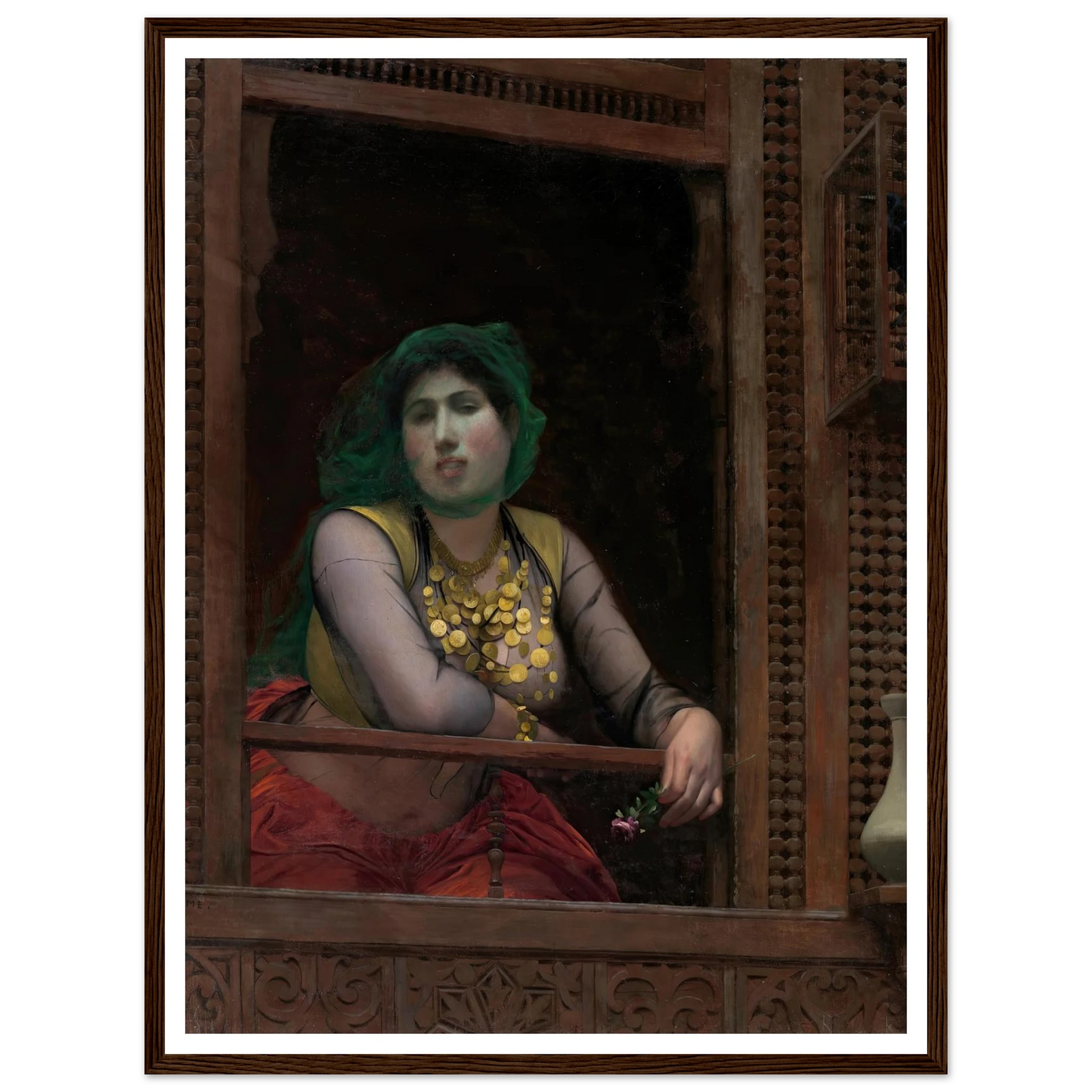 Woman at a Balcony (1887–88) Art Print | Jean Leon Gerome - Framed Poster - 30x40 cm / 12x16″ - Black frame