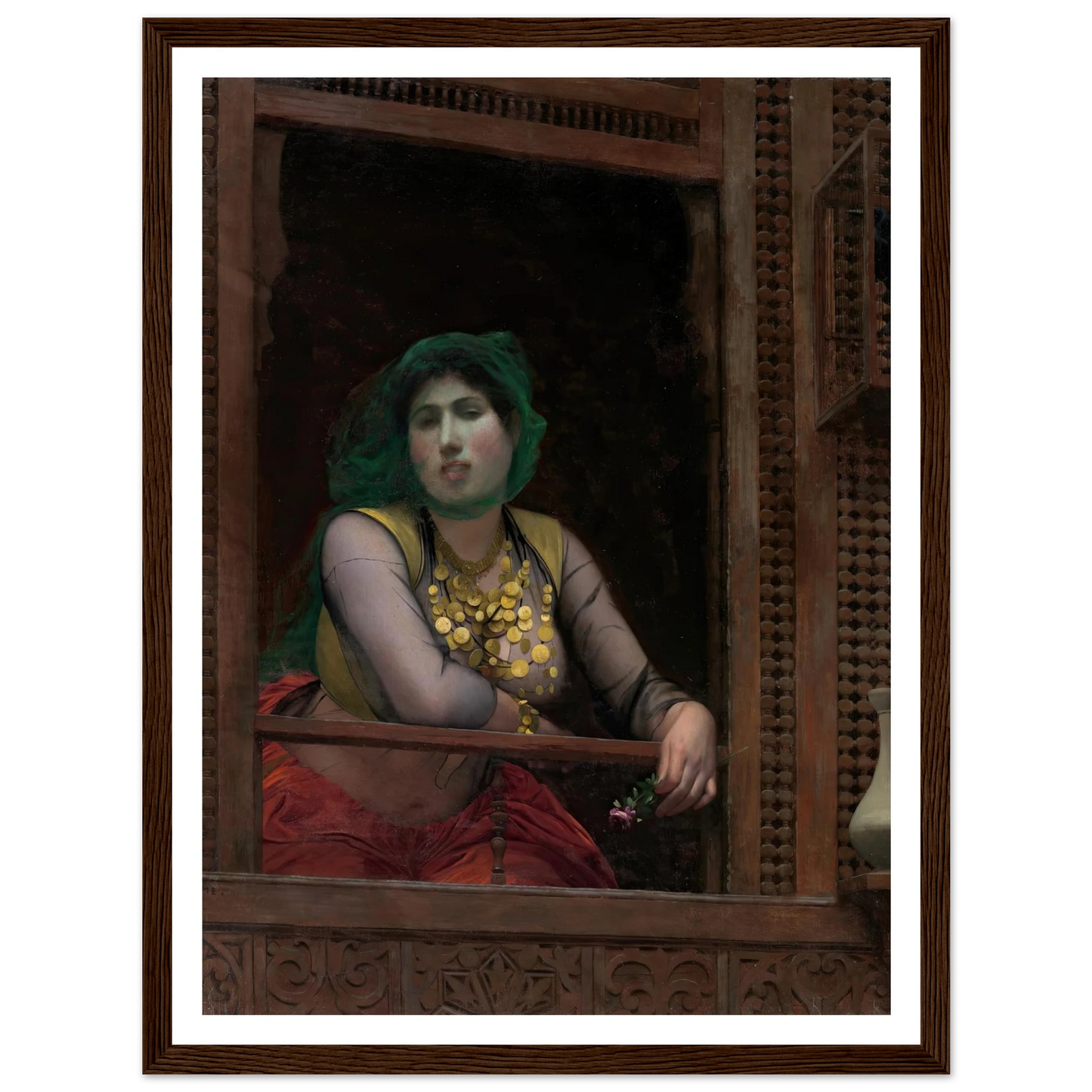 Woman at a Balcony (1887–88) Art Print | Jean Leon Gerome - Framed Poster - 30x40 cm / 12x16″ - Black frame