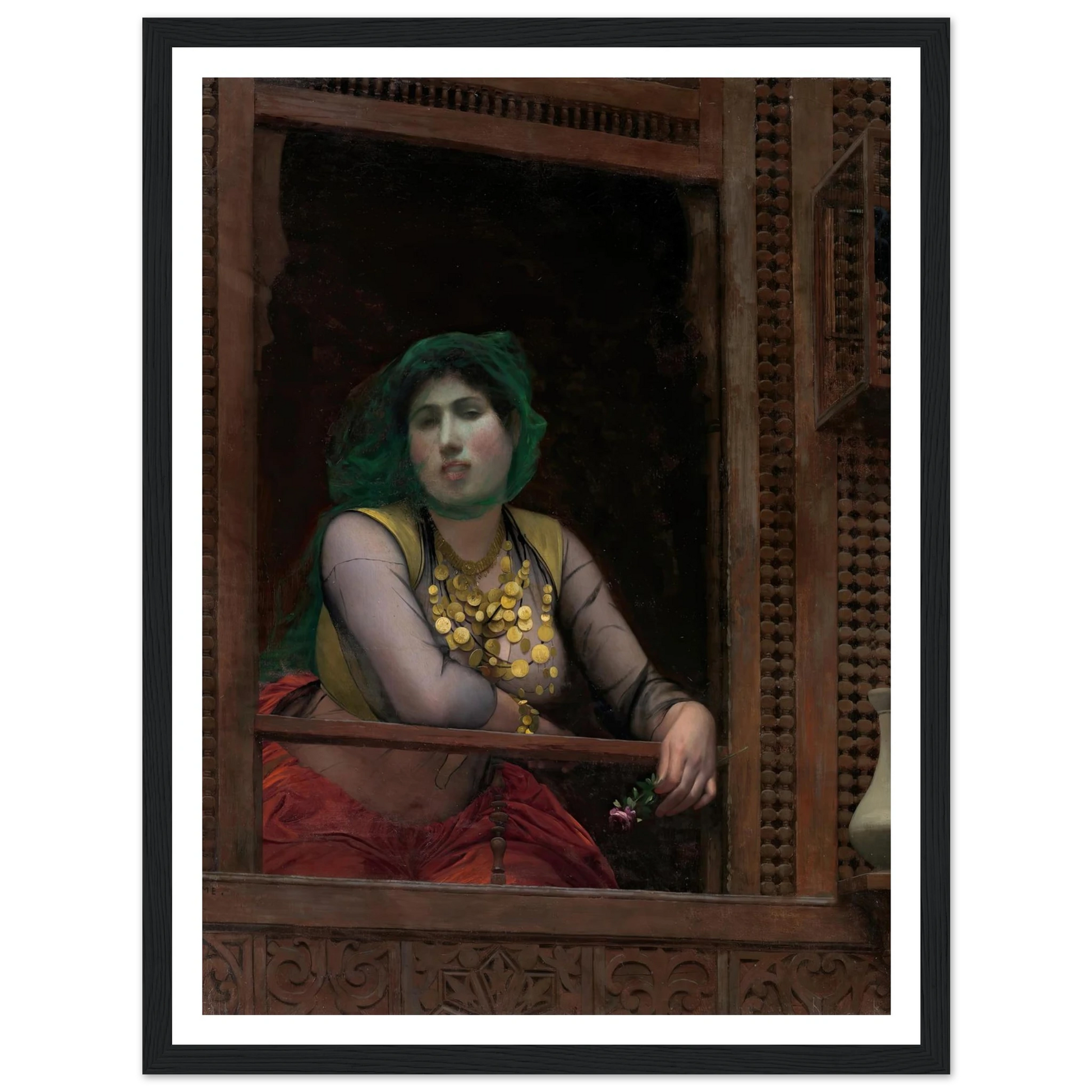 Woman at a Balcony (1887–88) Art Print | Jean Leon Gerome - Framed Poster - 30x40 cm / 12x16″ - Black frame