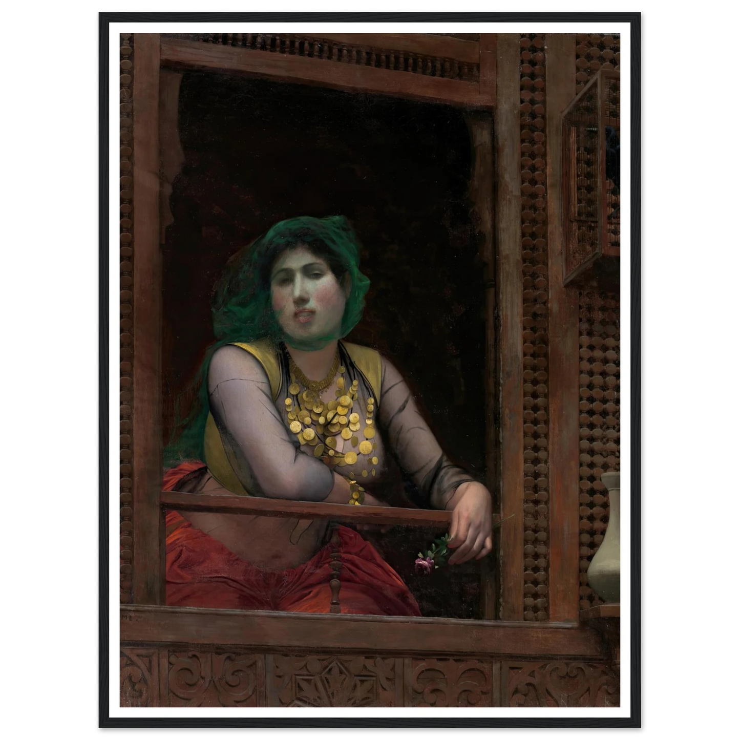 Woman at a Balcony (1887–88) Art Print | Jean Leon Gerome - Framed Poster - 30x40 cm / 12x16″ - Black frame