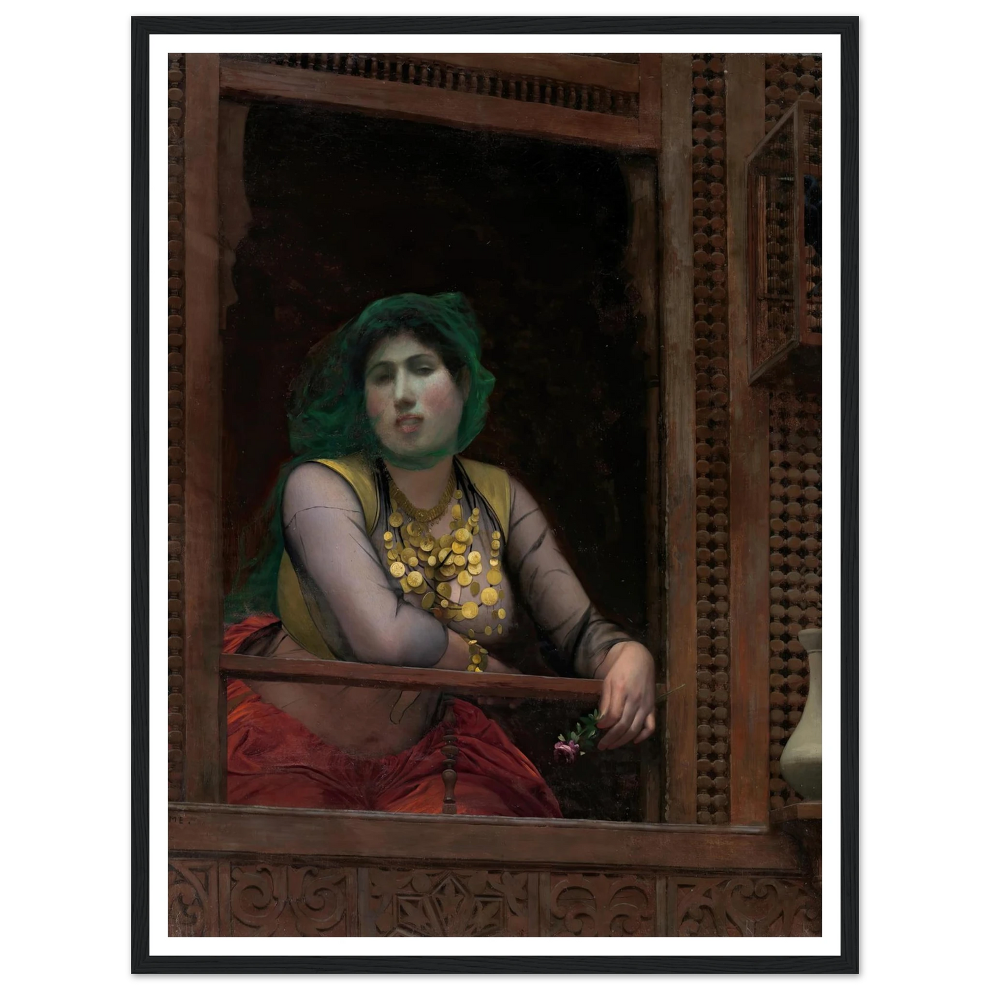Woman at a Balcony (1887–88) Art Print | Jean Leon Gerome - Framed Poster - 30x40 cm / 12x16″ - Black frame