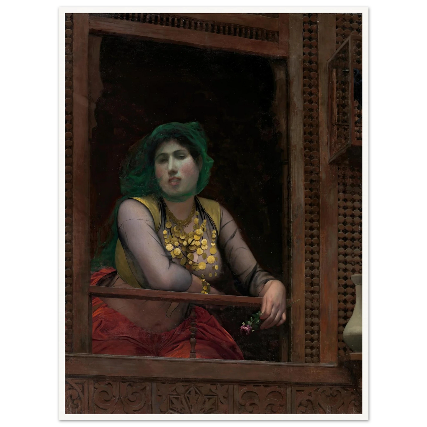 Woman at a Balcony (1887–88) Art Print | Jean Leon Gerome - Framed Poster - 30x40 cm / 12x16″ - Black frame