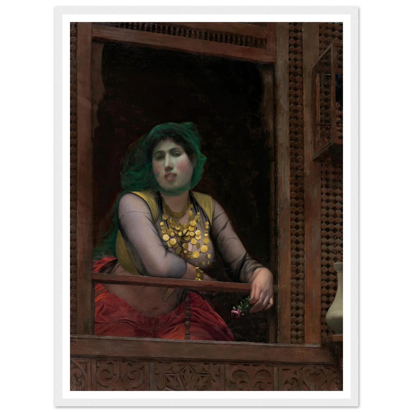 Woman at a Balcony (1887–88) Art Print | Jean Leon Gerome - Framed Poster - 30x40 cm / 12x16″ - Black frame