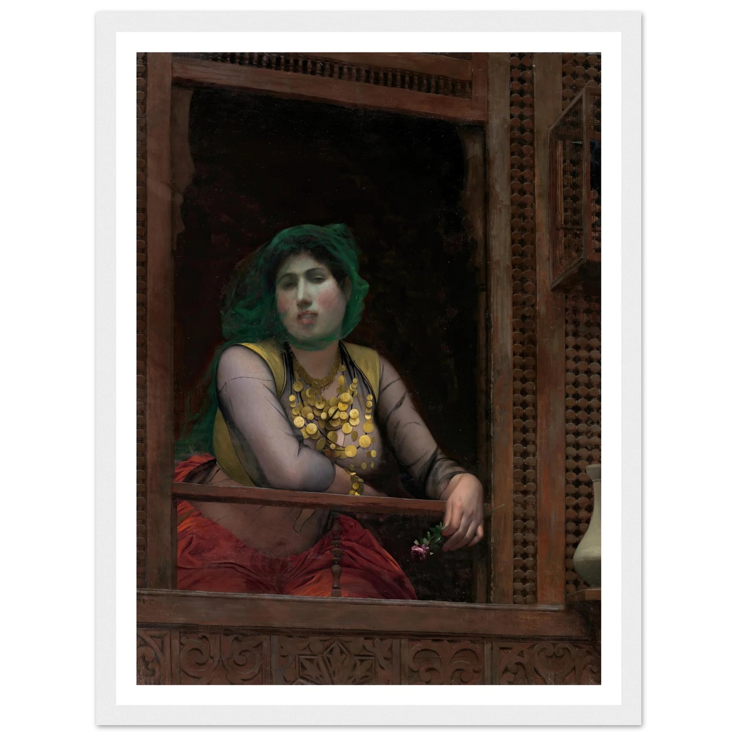Woman at a Balcony (1887–88) Art Print | Jean Leon Gerome - Framed Poster - 30x40 cm / 12x16″ - Black frame