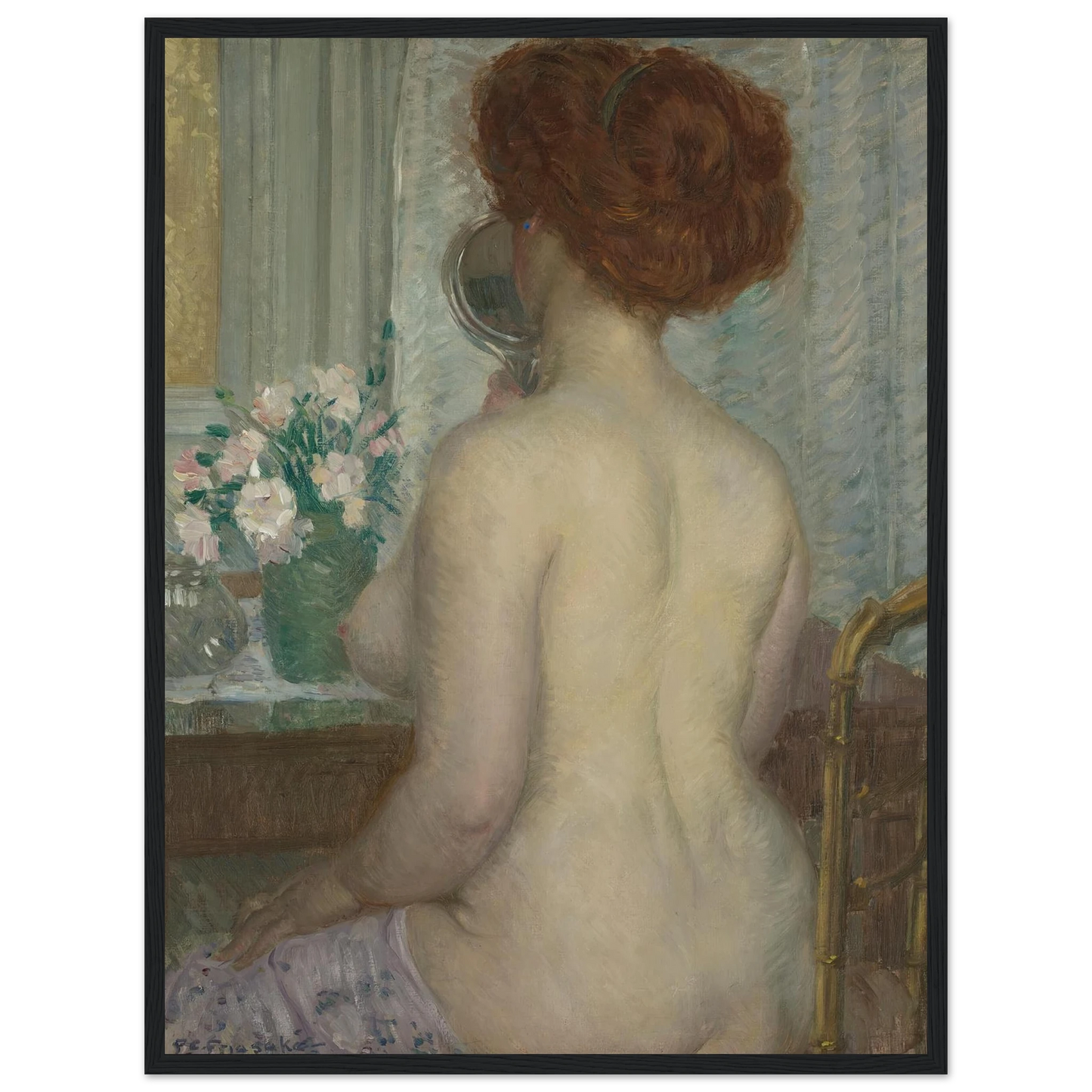 Woman at a Dressing Table (1908) Art Print | Frederick Carl Frieseke - Framed Poster - 30x40 cm / 12x16″ - Black frame