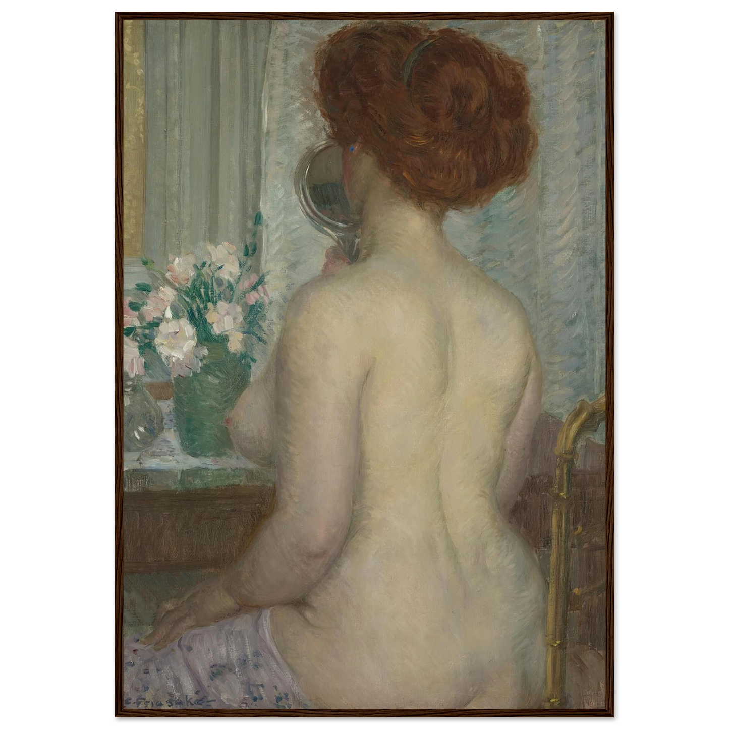 Woman at a Dressing Table (1908) Art Print | Frederick Carl Frieseke - Framed Poster - 30x40 cm / 12x16″ - Black frame