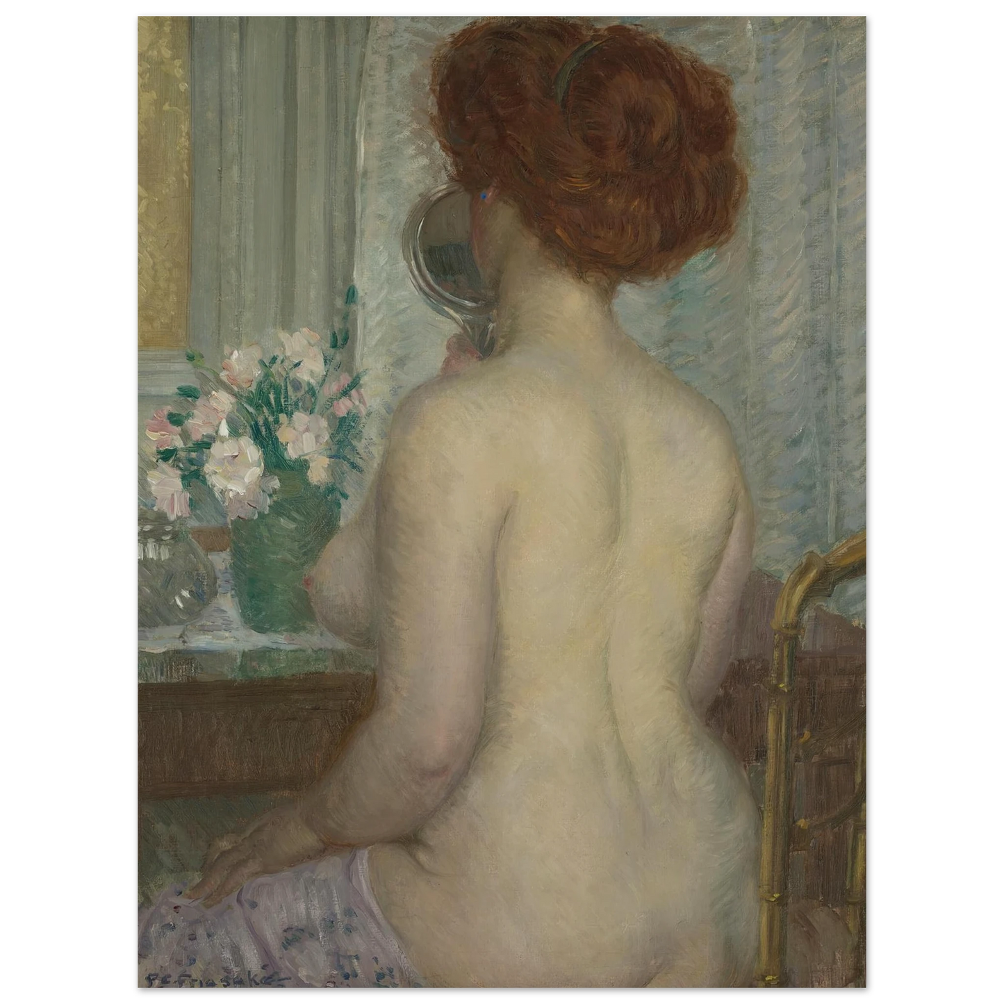 Woman at a Dressing Table (1908) Art Print | Frederick Carl Frieseke - Framed Poster - 30x40 cm / 12x16″ - Black frame