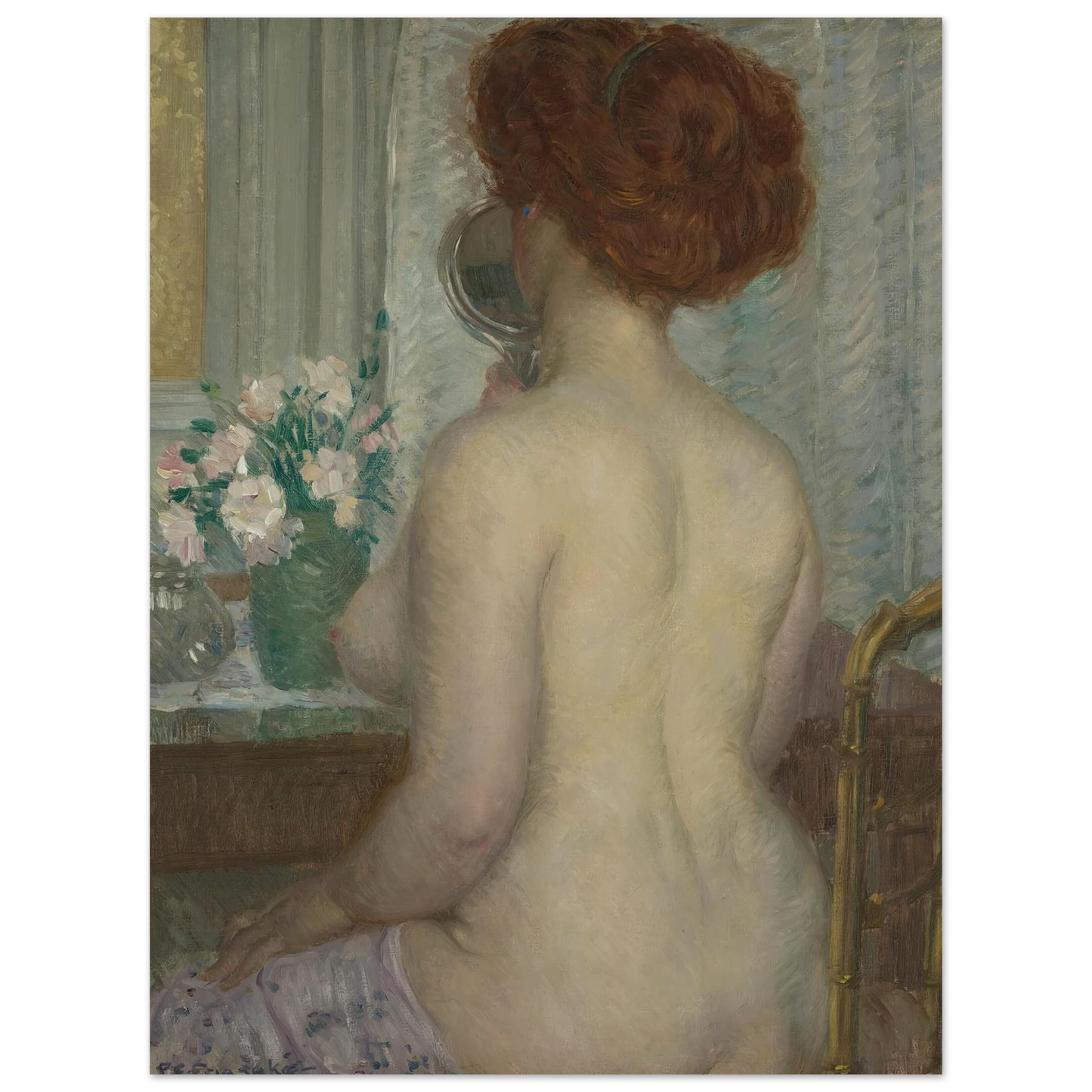 Woman at a Dressing Table (1908) Art Print | Frederick Carl Frieseke - Framed Poster - 30x40 cm / 12x16″ - Black frame