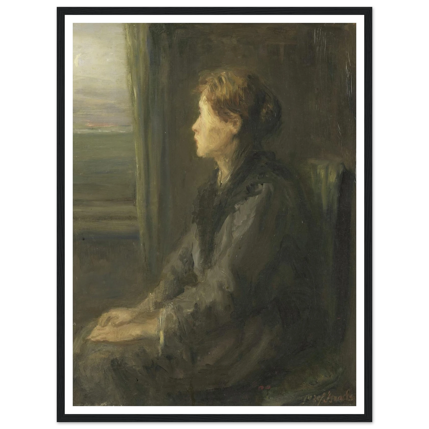 Woman at a Window (1880 - 1911) Art Print | Jozef Israels - Framed Poster - 30x40 cm / 12x16″ - Black frame