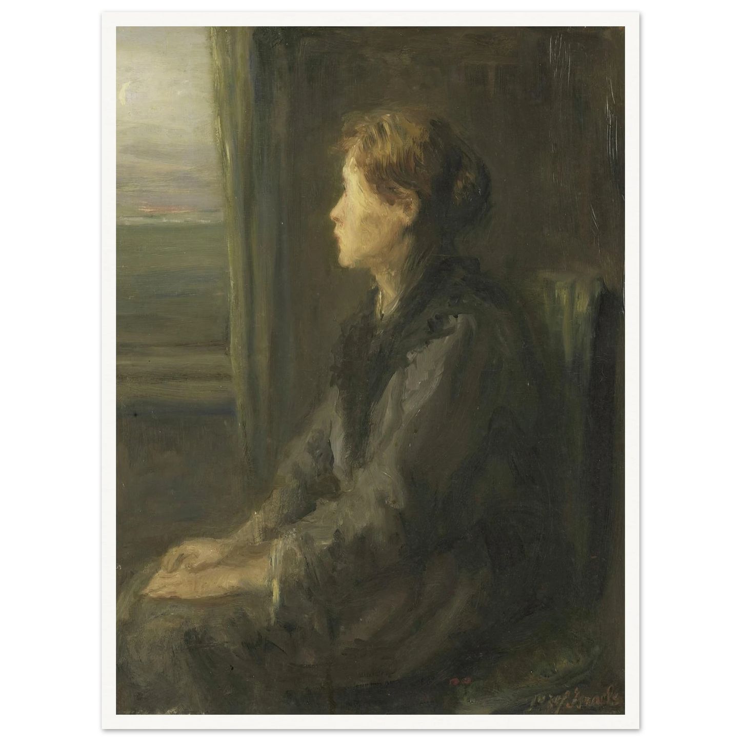 Woman at a Window (1880 - 1911) Art Print | Jozef Israels - Framed Poster - 30x40 cm / 12x16″ - Black frame