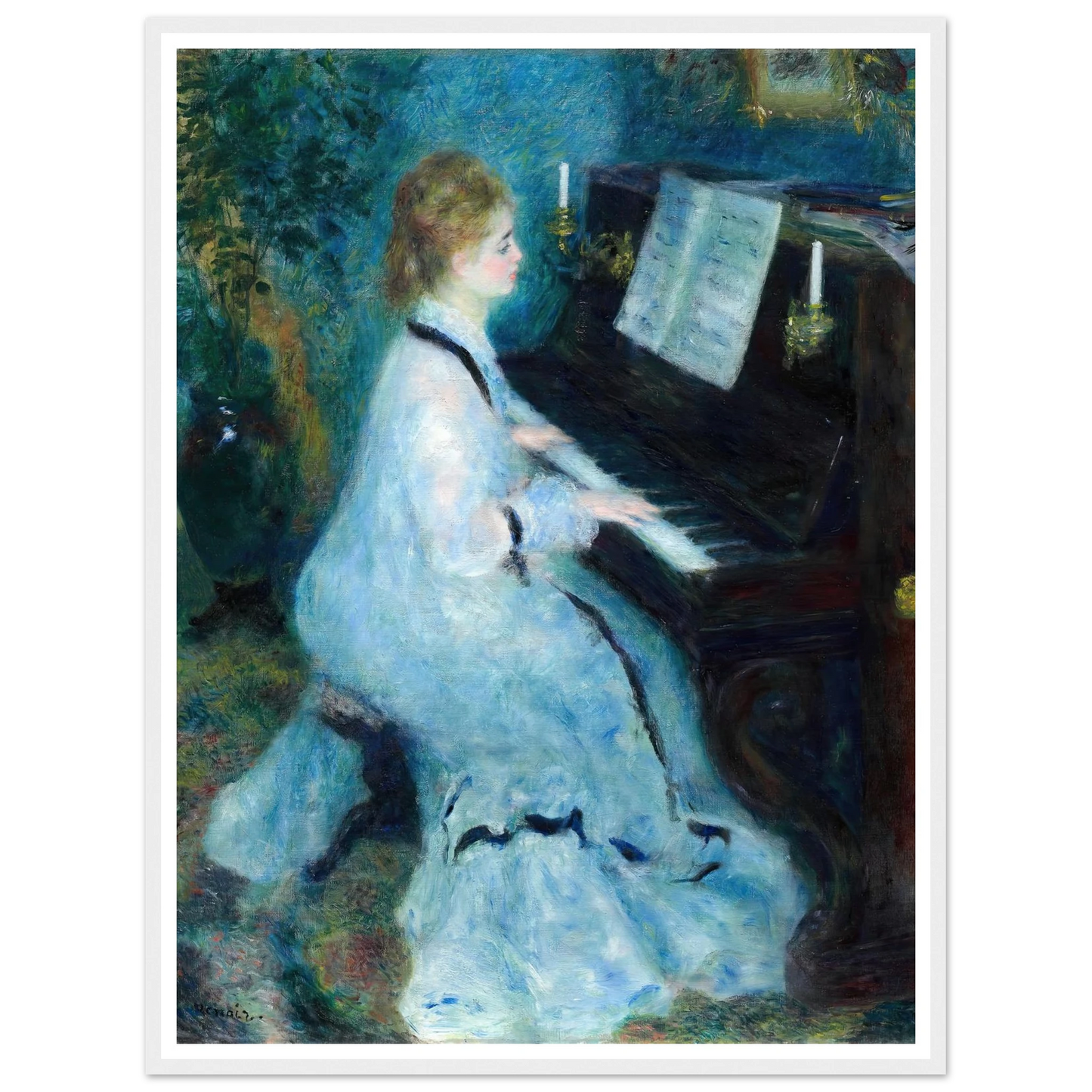 Woman at the Piano (1875) Art Print | Pierre Auguste Renoir - Framed Poster - 30x40 cm / 12x16″ - Black frame