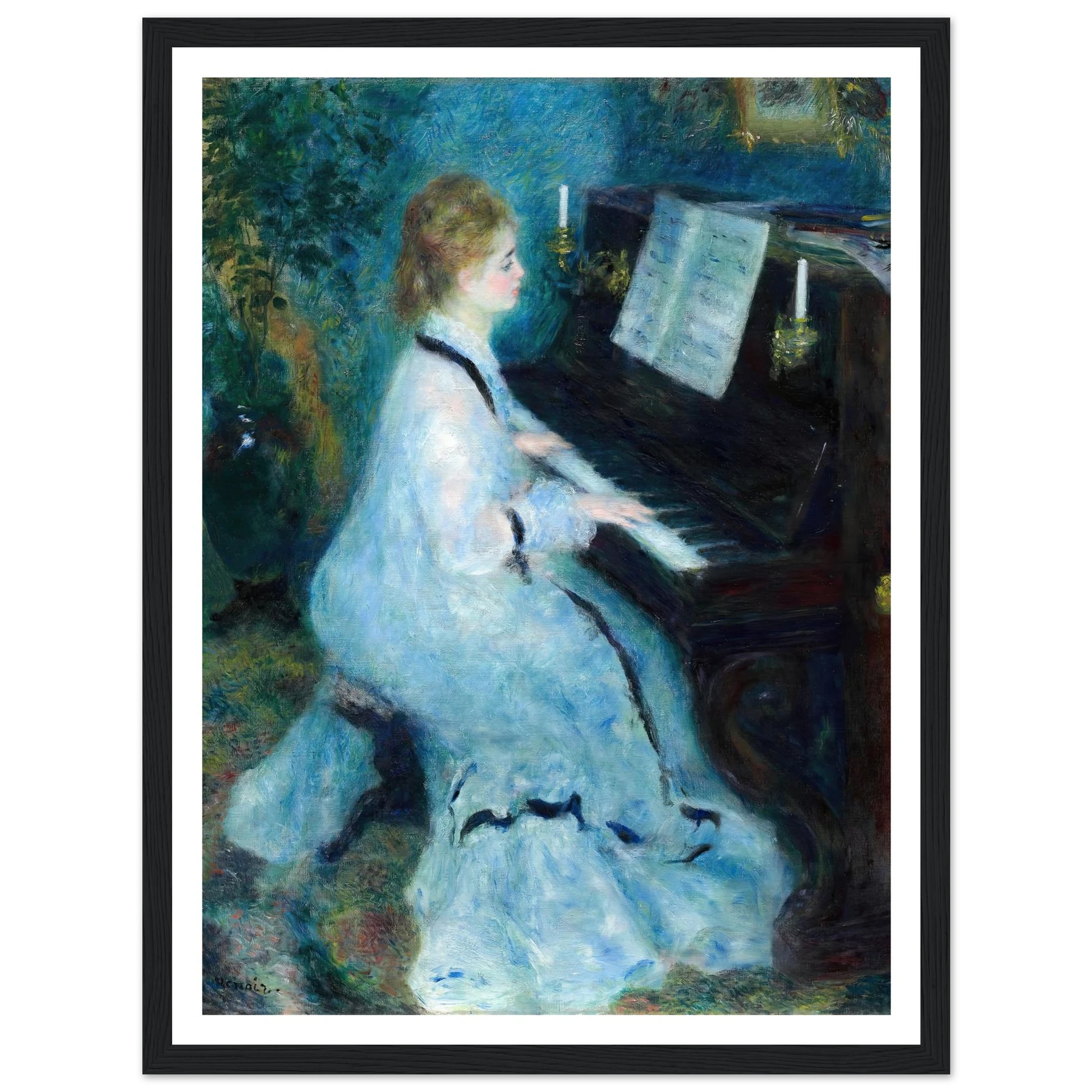 Woman at the Piano (1875) Art Print | Pierre Auguste Renoir - Framed Poster - 30x40 cm / 12x16″ - Black frame