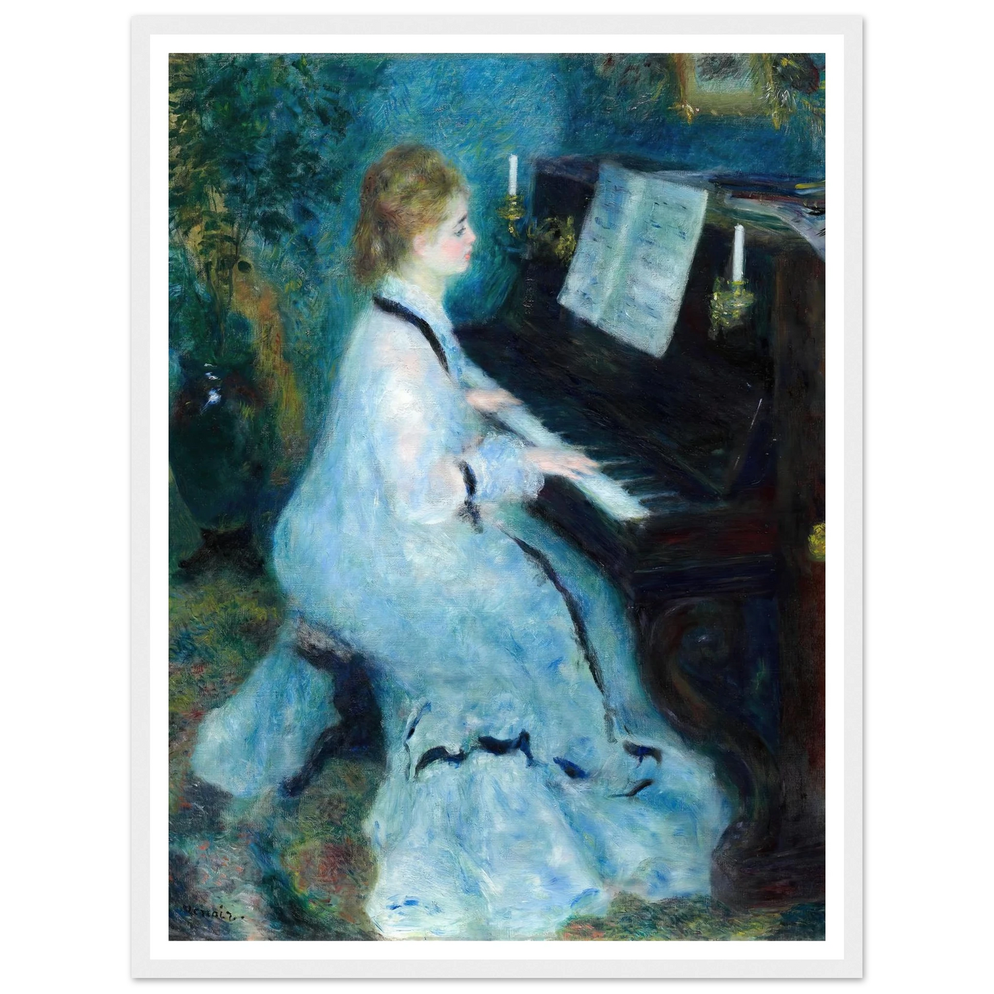 Woman at the Piano (1875) Art Print | Pierre Auguste Renoir - Framed Poster - 30x40 cm / 12x16″ - Black frame