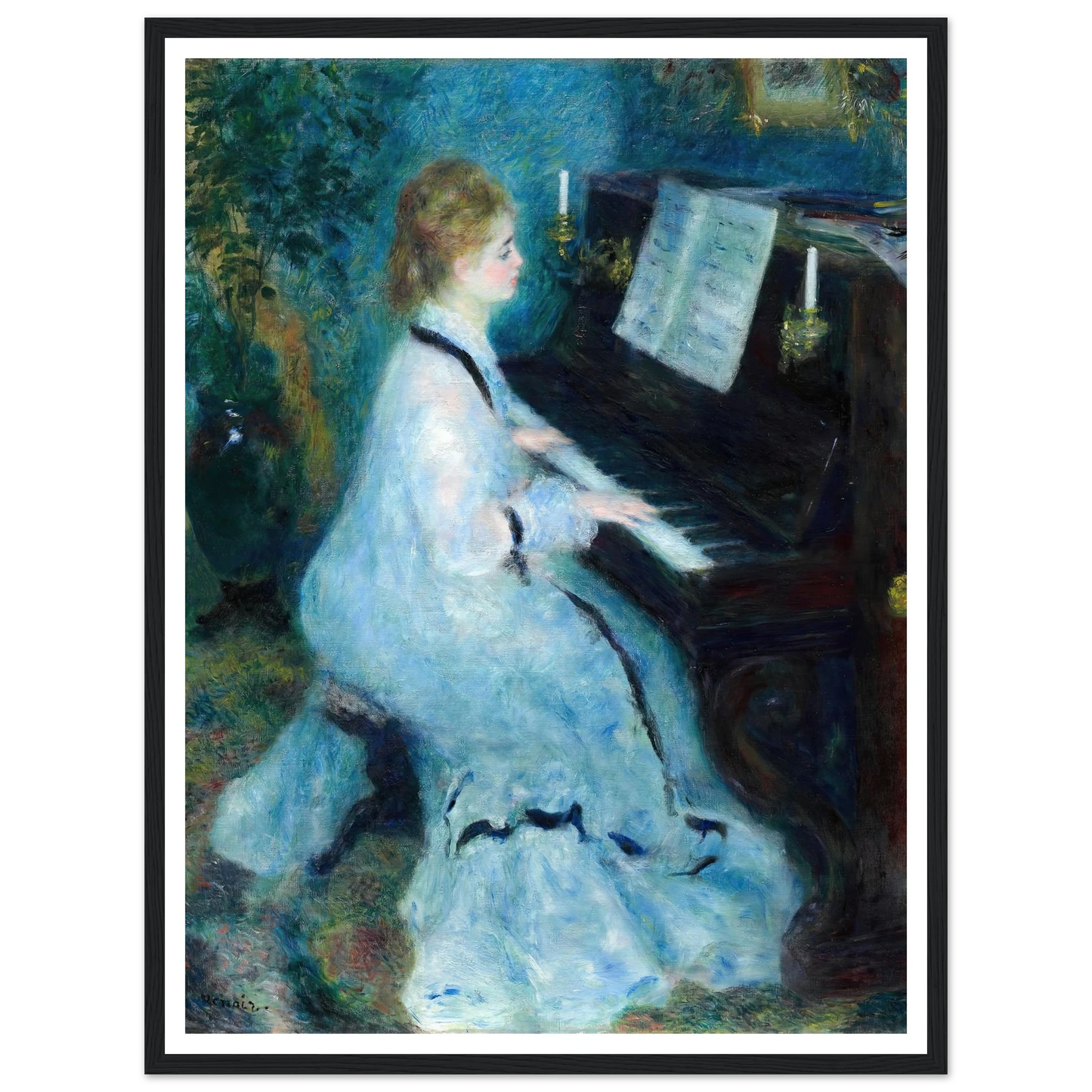 Woman at the Piano (1875) Art Print | Pierre Auguste Renoir - Framed Poster - 30x40 cm / 12x16″ - Black frame