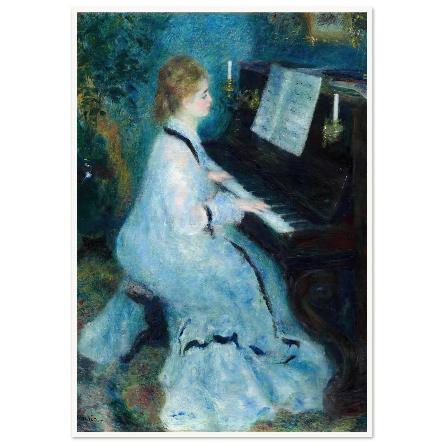 Woman at the Piano (1875) Art Print | Pierre Auguste Renoir - Framed Poster - 30x40 cm / 12x16″ - Black frame