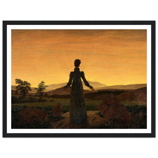 Woman before the Rising Sun Art Print | Caspar David Friedrich - Framed Poster - 30x40 cm / 12x16″ - Black frame