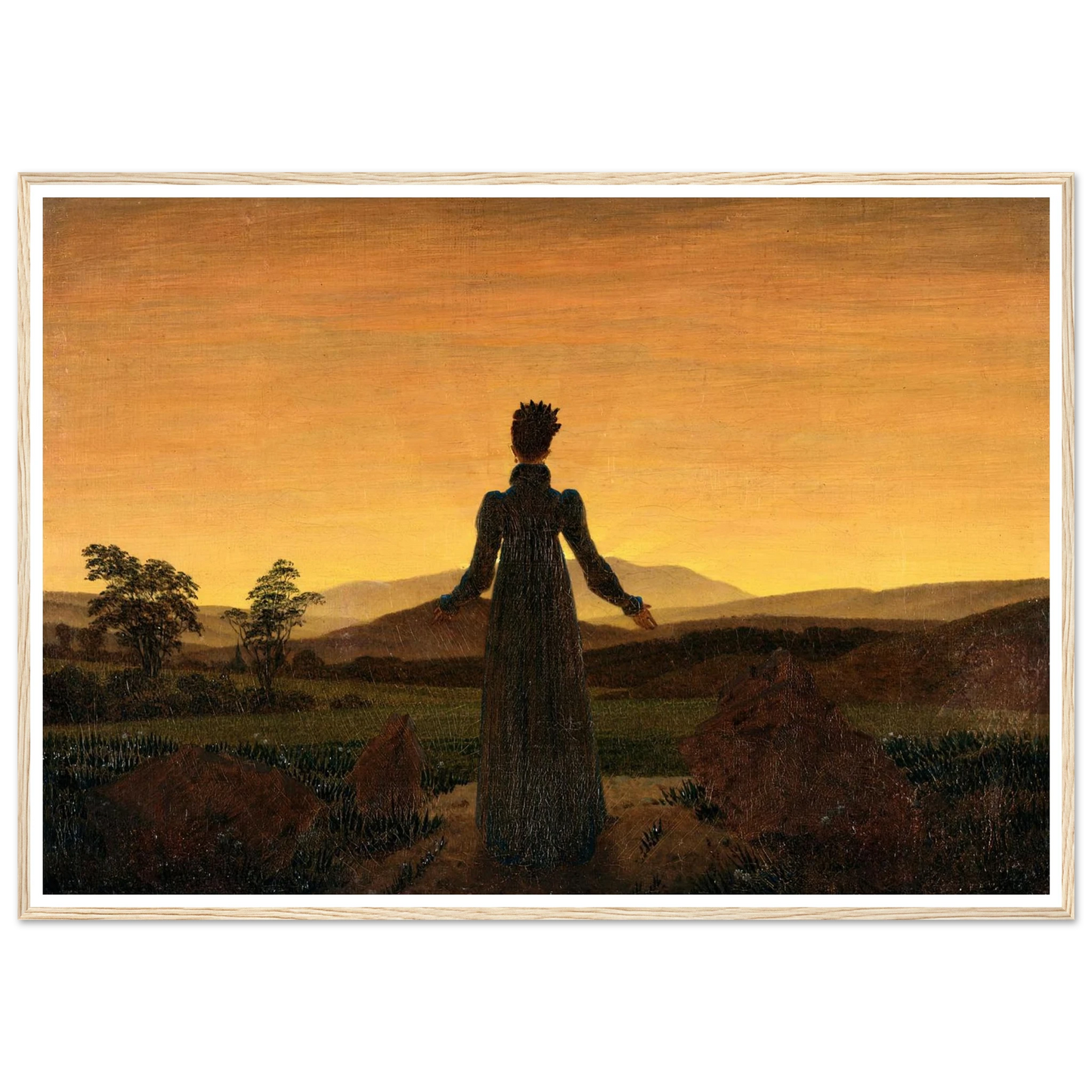 Woman before the Rising Sun Art Print | Caspar David Friedrich - Framed Poster - 30x40 cm / 12x16″ - Black frame