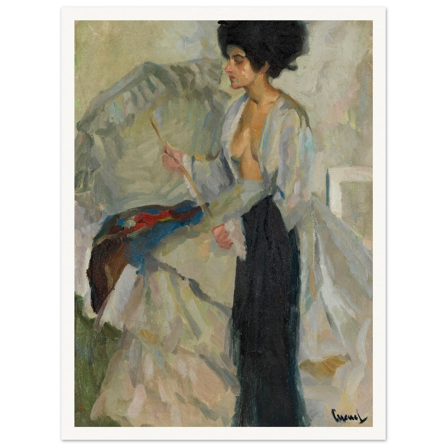 Woman in the studio (1915) Art Print | Edward Cucuel - Framed Poster - 30x40 cm / 12x16″ - Black frame
