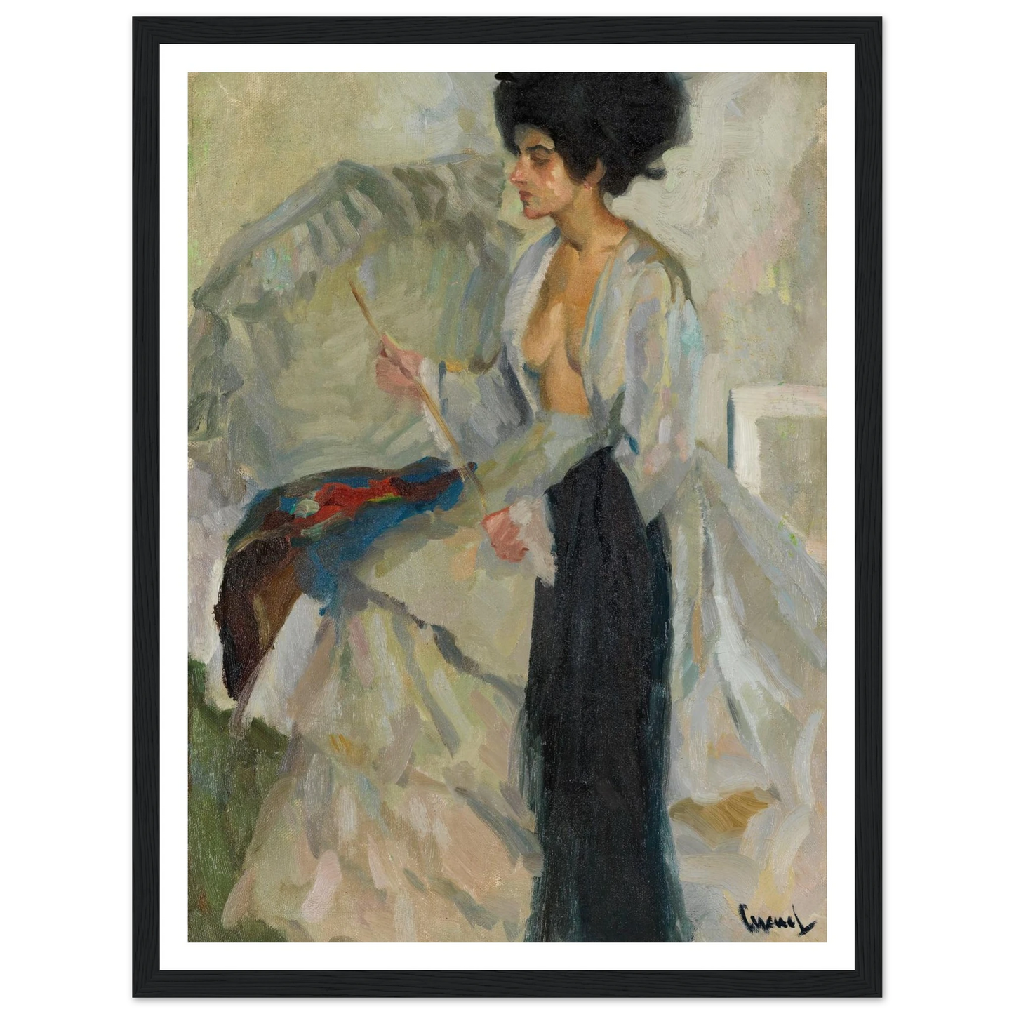 Woman in the studio (1915) Art Print | Edward Cucuel - Framed Poster - 30x40 cm / 12x16″ - Black frame