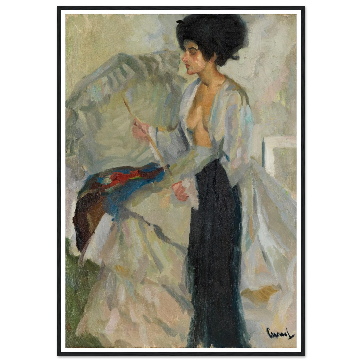 Woman in the studio (1915) Art Print | Edward Cucuel - Framed Poster - 30x40 cm / 12x16″ - Black frame