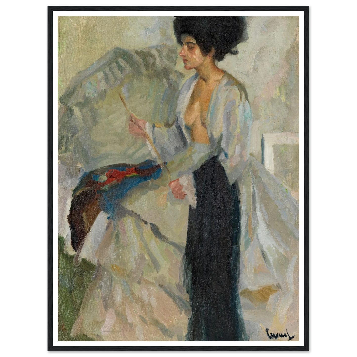 Woman in the studio (1915) Art Print | Edward Cucuel - Framed Poster - 30x40 cm / 12x16″ - Black frame
