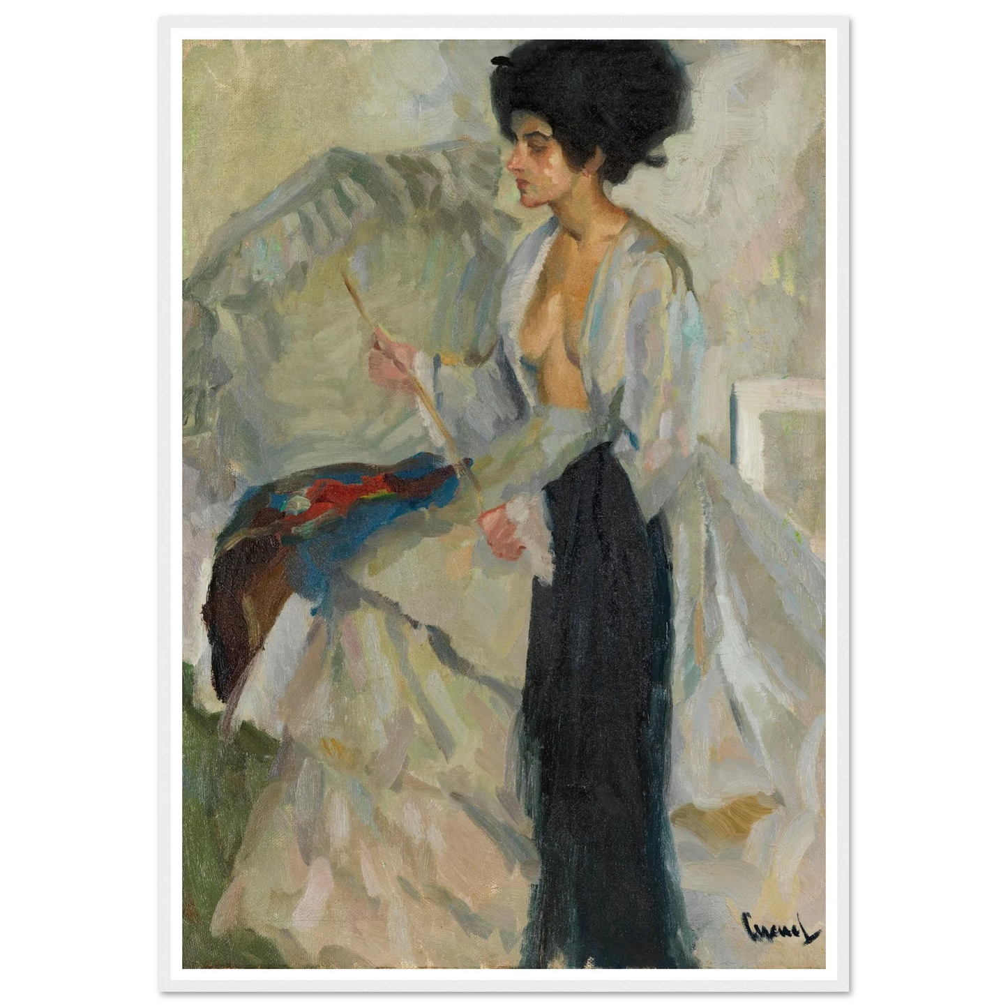Woman in the studio (1915) Art Print | Edward Cucuel - Framed Poster - 30x40 cm / 12x16″ - Black frame
