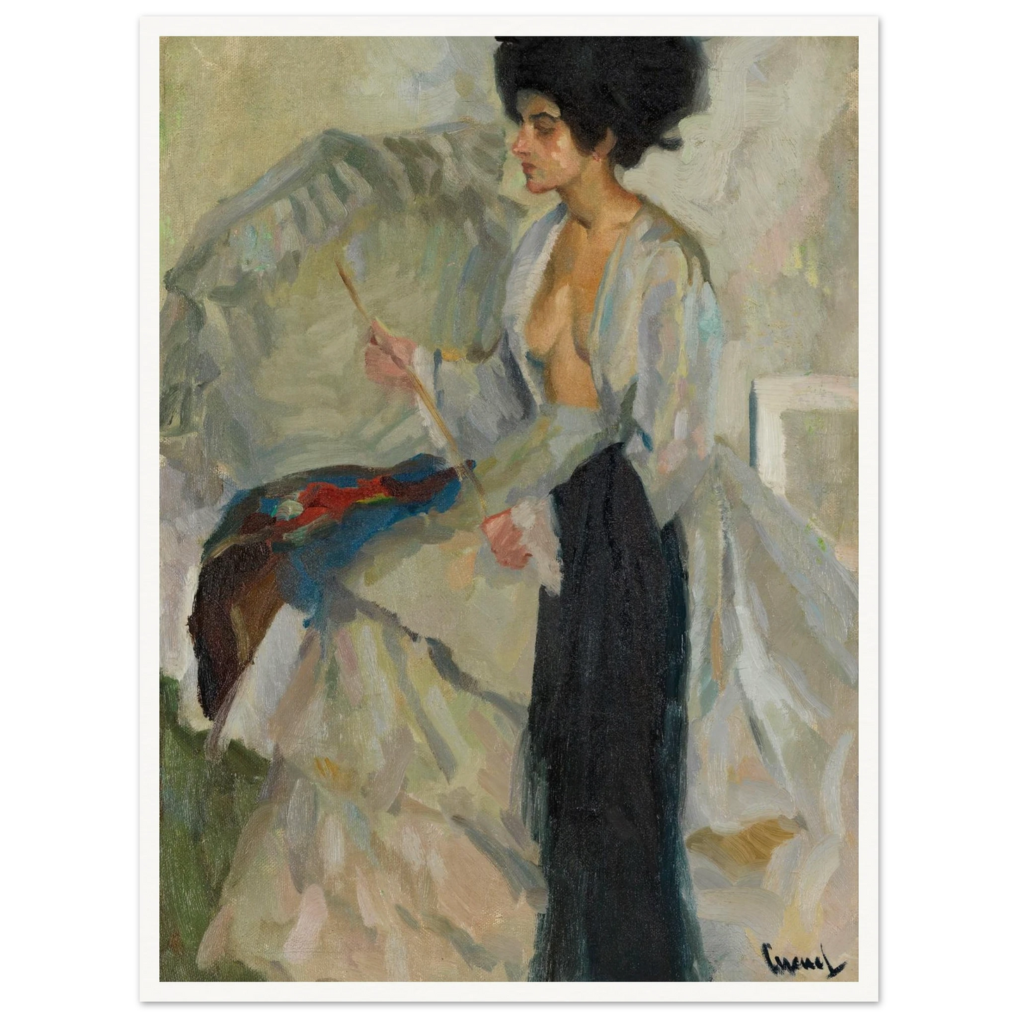 Woman in the studio (1915) Art Print | Edward Cucuel - Framed Poster - 30x40 cm / 12x16″ - Black frame