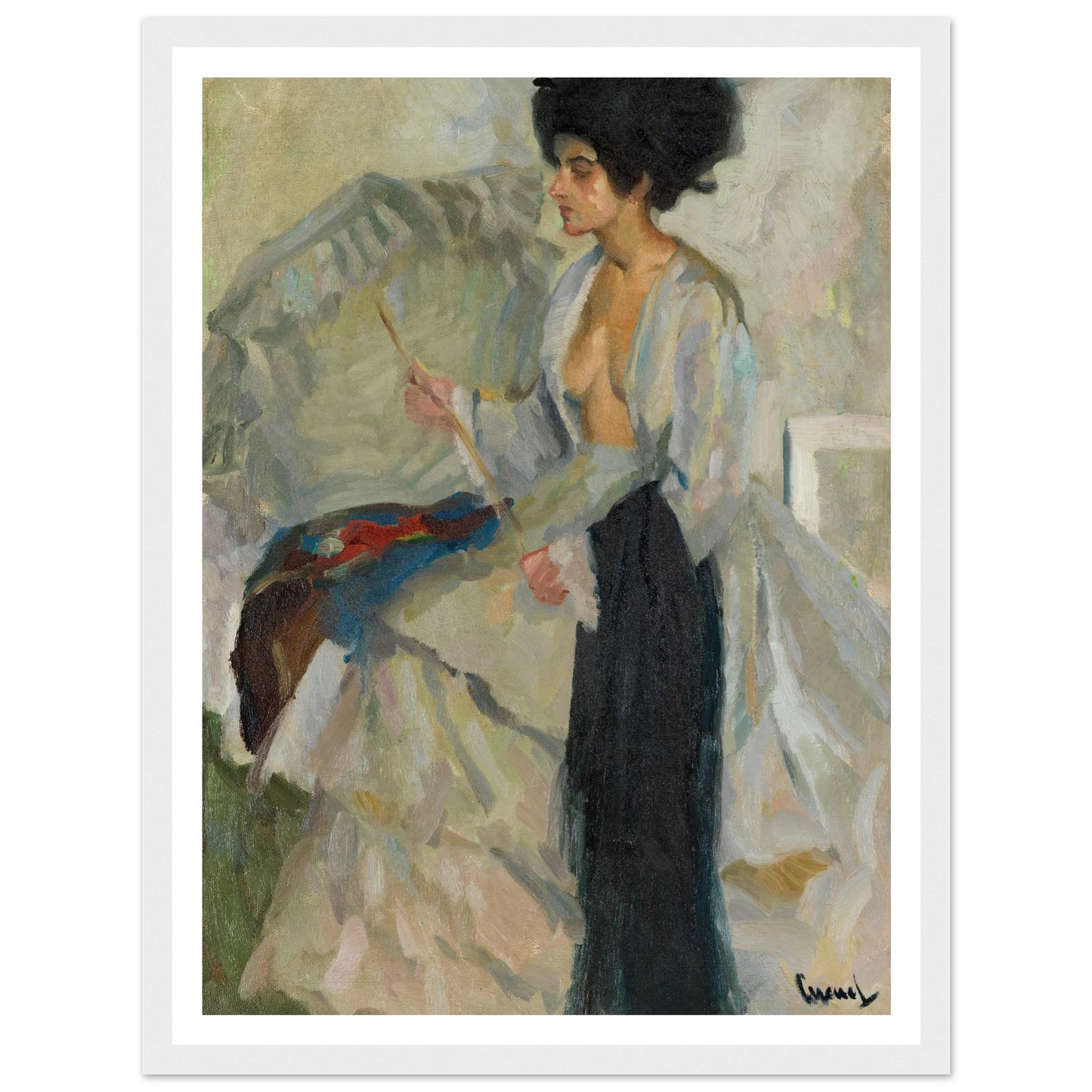 Woman in the studio (1915) Art Print | Edward Cucuel - Framed Poster - 30x40 cm / 12x16″ - Black frame