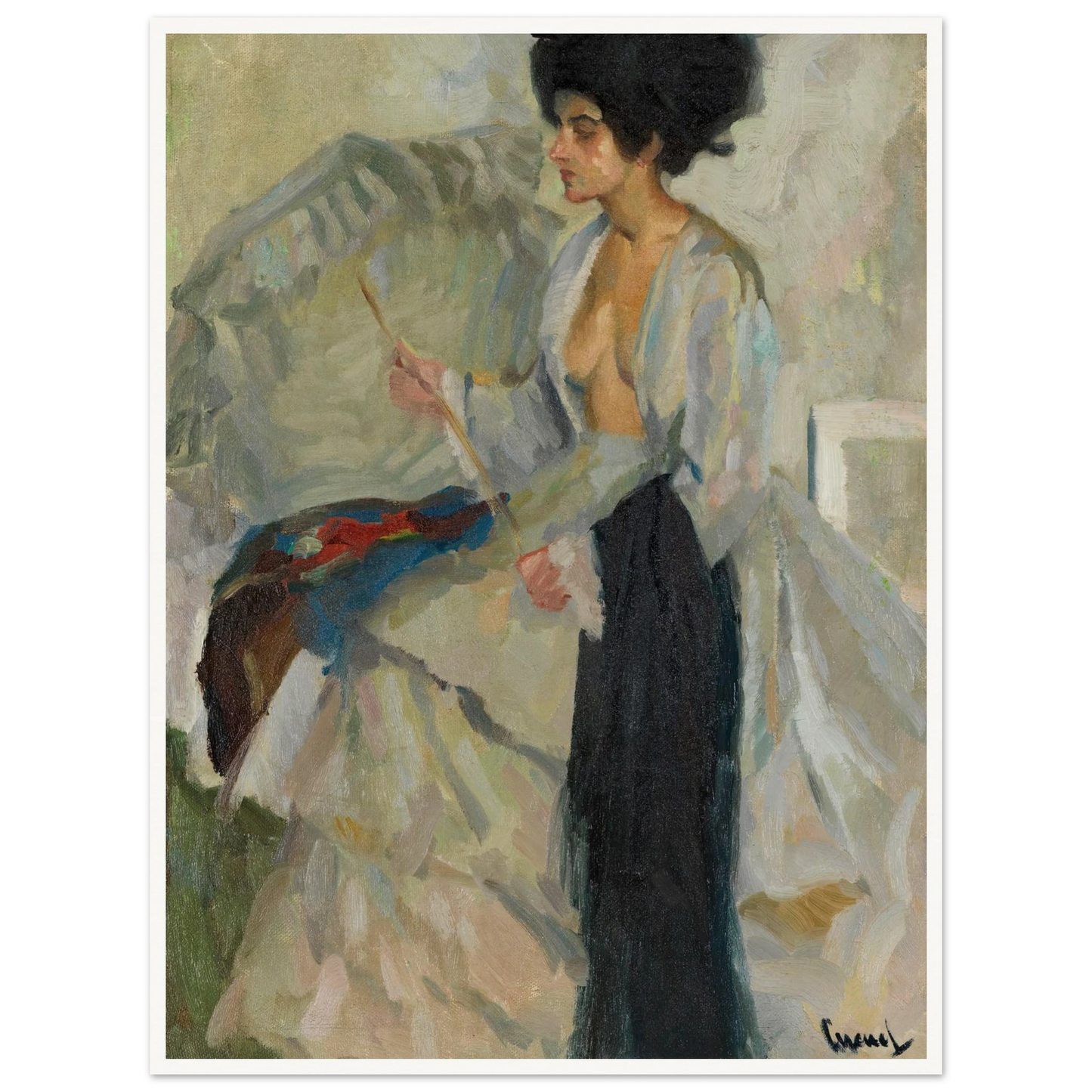 Woman in the studio (1915) Art Print | Edward Cucuel - Framed Poster - 30x40 cm / 12x16″ - Black frame