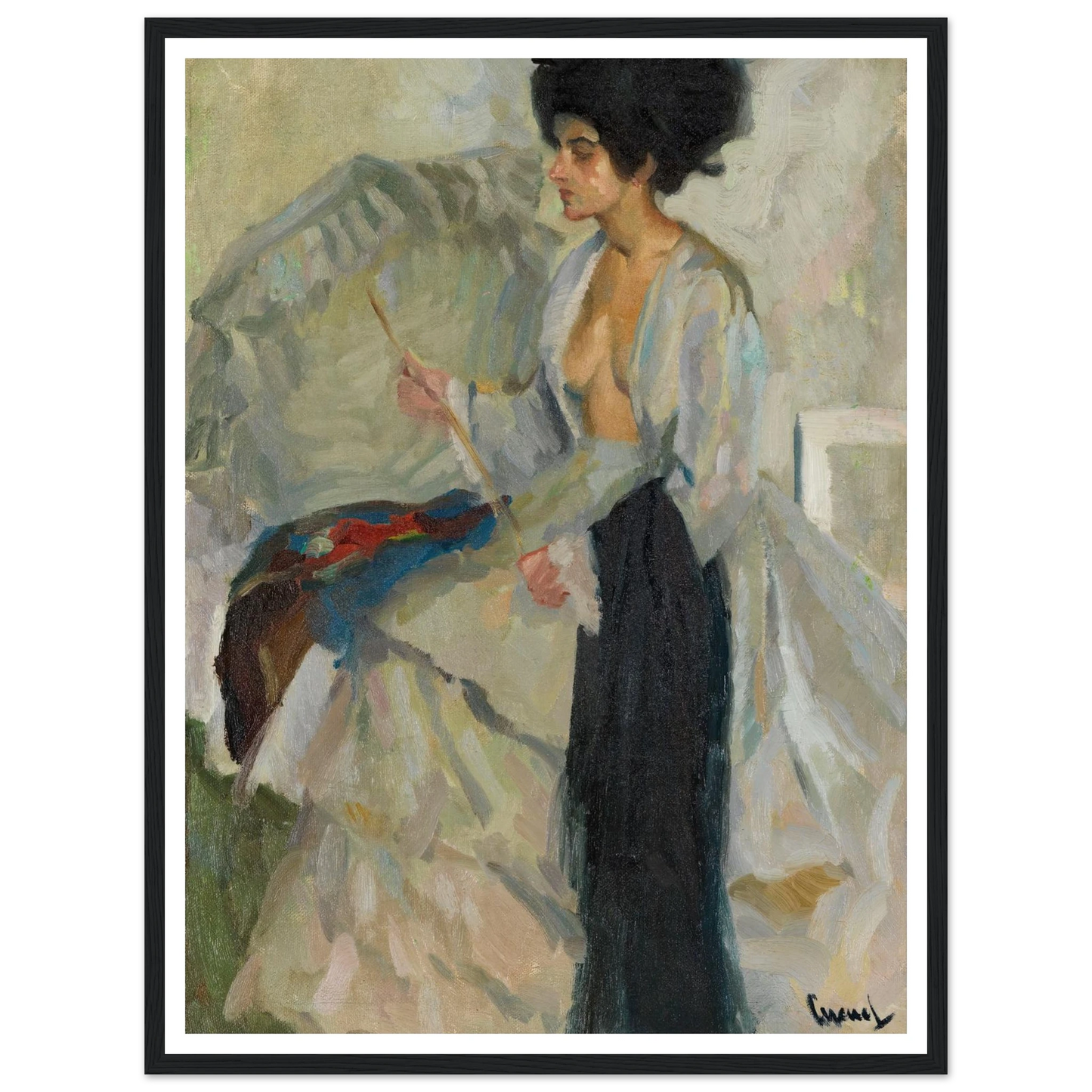 Woman in the studio (1915) Art Print | Edward Cucuel - Framed Poster - 30x40 cm / 12x16″ - Black frame