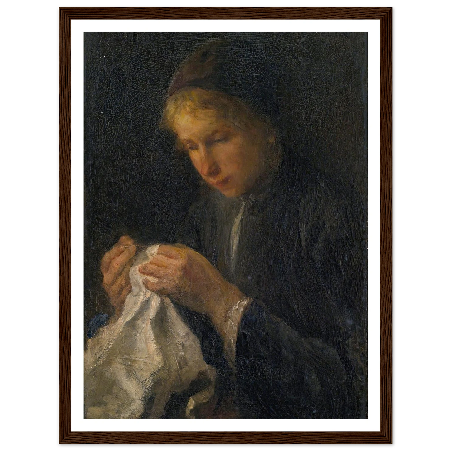 Woman Sewing Art Print | Jozef Israels - Framed Poster - 30x40 cm / 12x16″ - Black frame