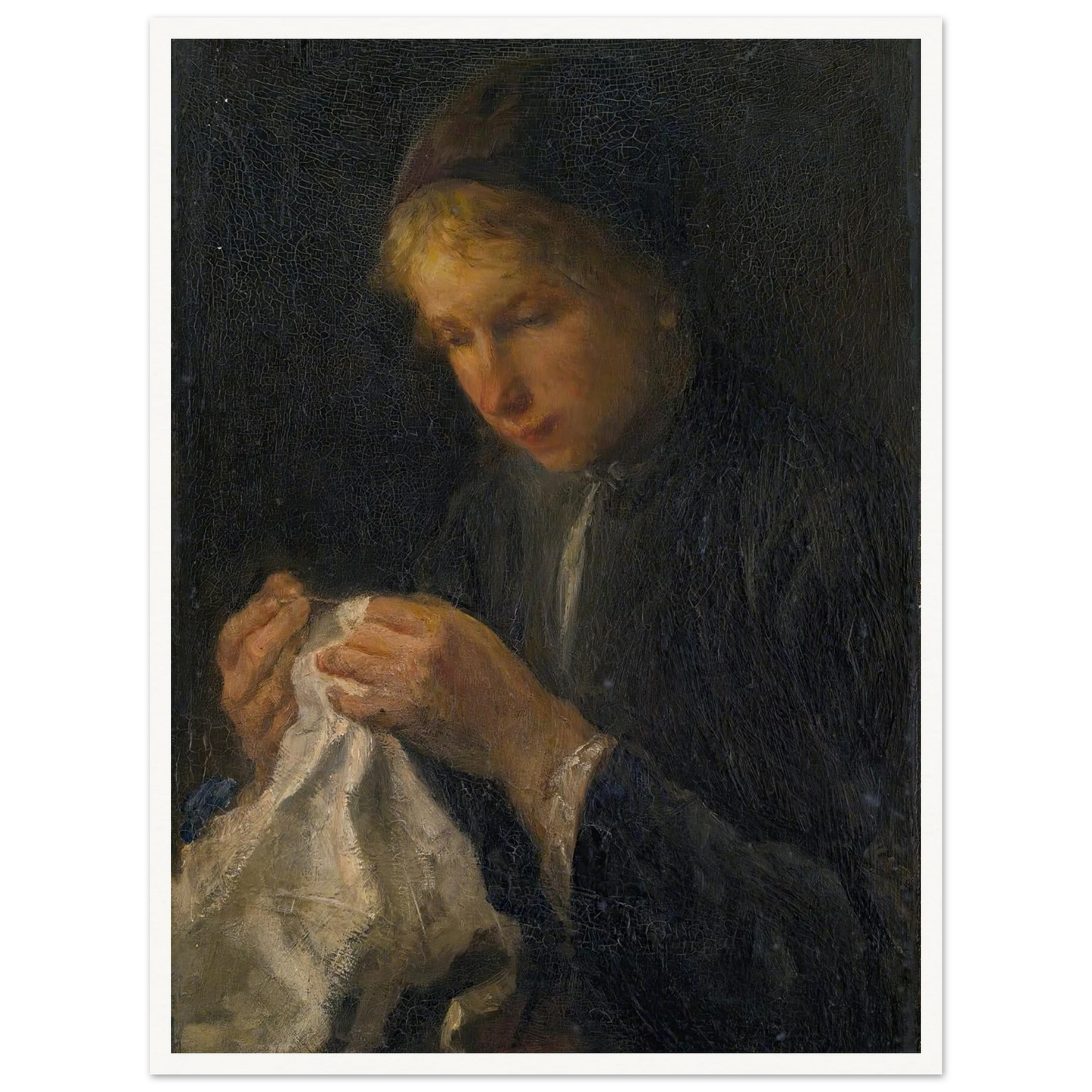 Woman Sewing Art Print | Jozef Israels - Framed Poster - 30x40 cm / 12x16″ - Black frame