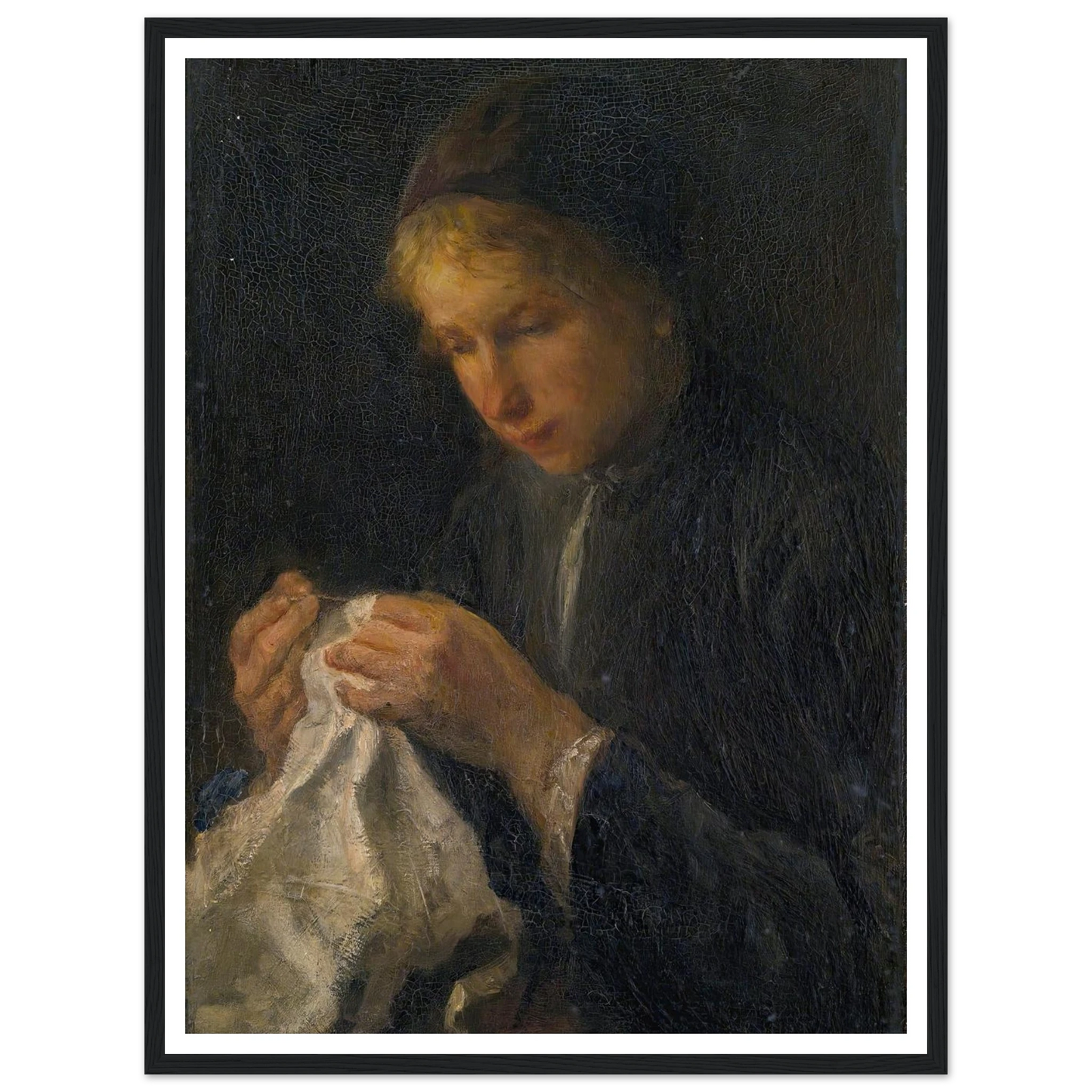Woman Sewing Art Print | Jozef Israels - Framed Poster - 30x40 cm / 12x16″ - Black frame