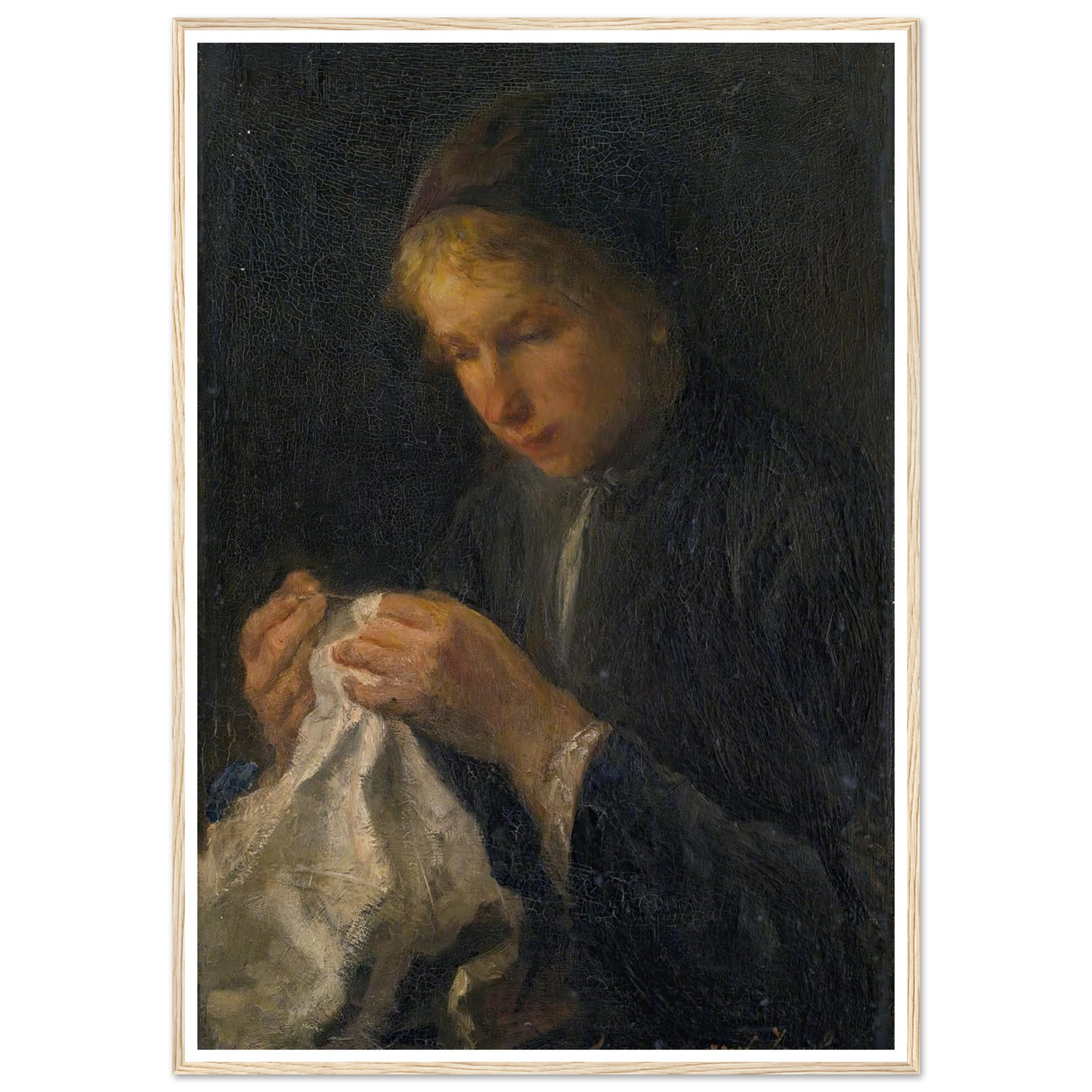 Woman Sewing Art Print | Jozef Israels - Framed Poster - 30x40 cm / 12x16″ - Black frame
