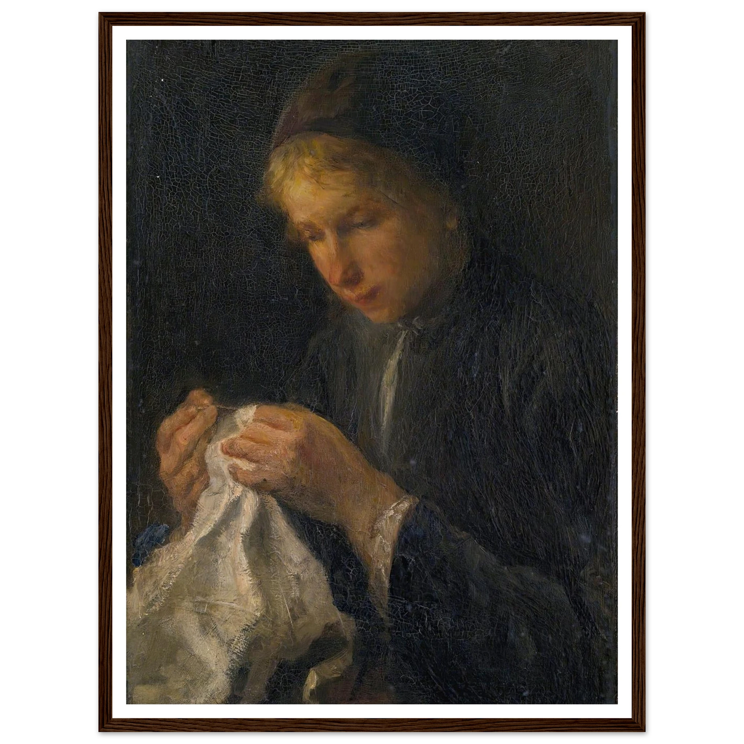 Woman Sewing Art Print | Jozef Israels - Framed Poster - 30x40 cm / 12x16″ - Black frame